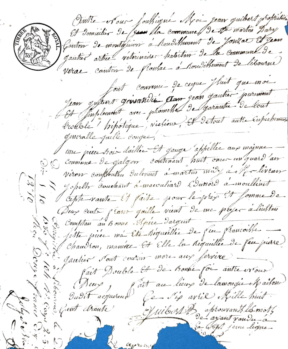 1830 Land Sale Agreement: Jean Guibert to Jean Gautier - Page 2