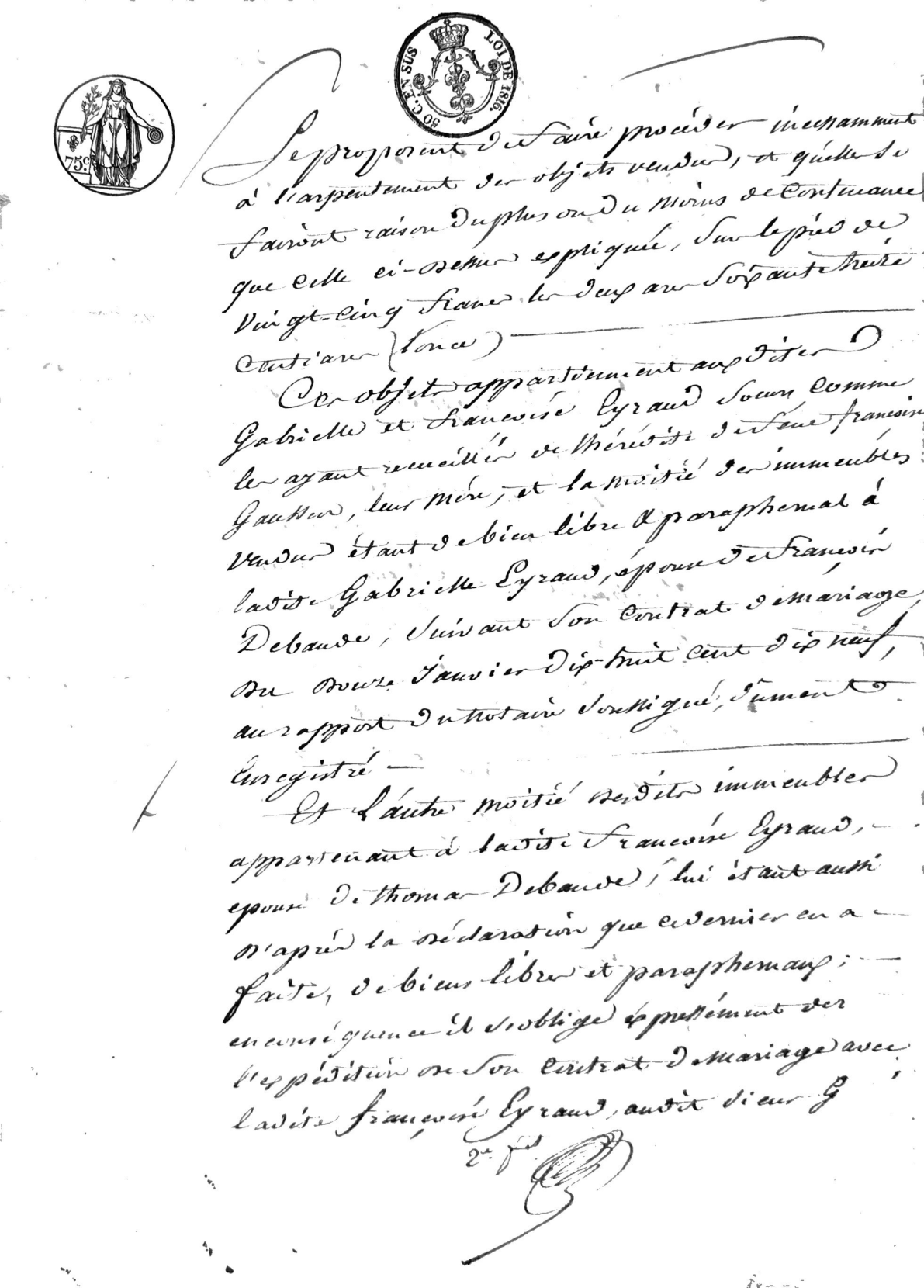 Deed of Sale: Land in Vérac to Jean Gautier (1820) - Page 3