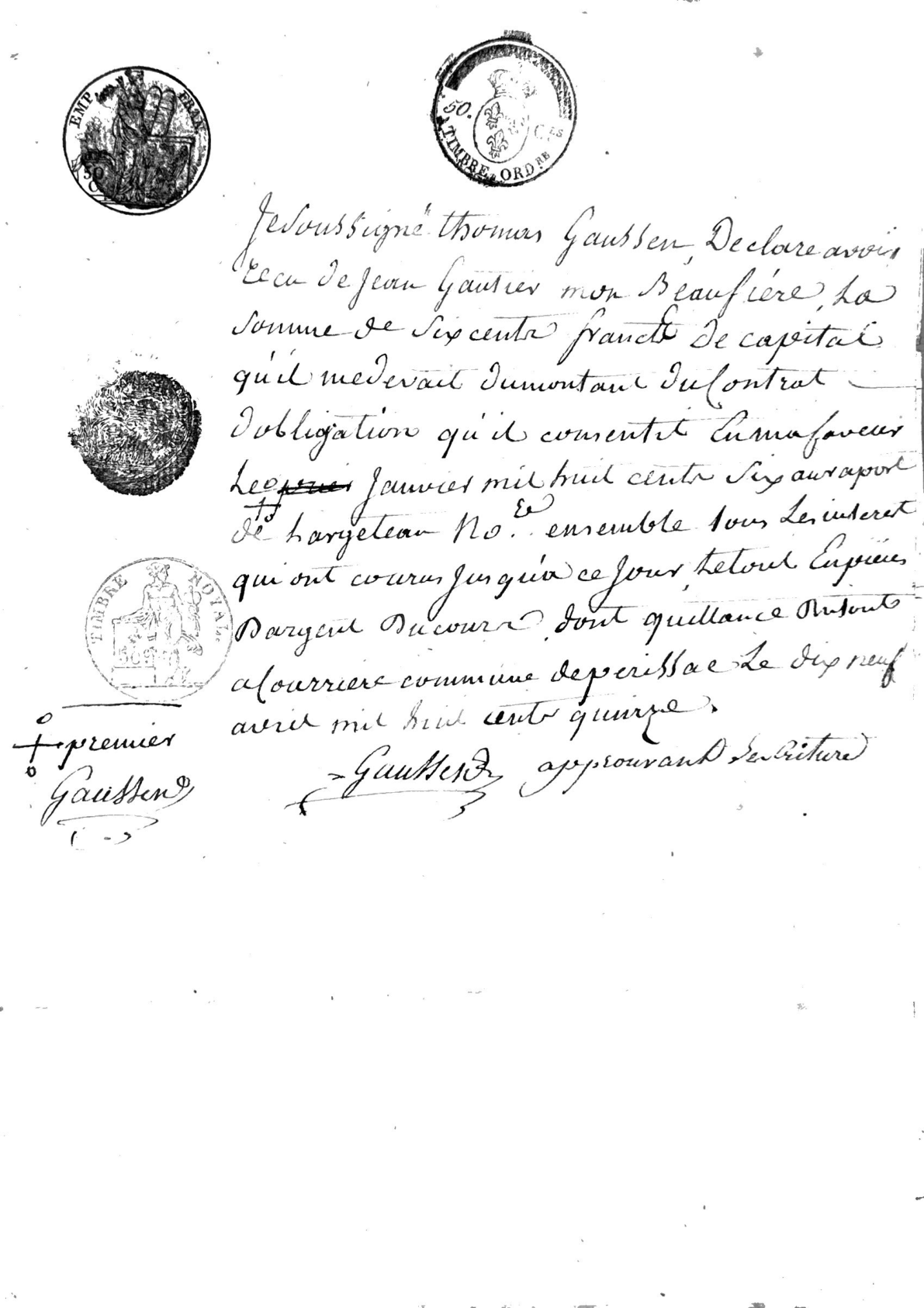 Unfilled 1895 Power of Attorney Form and 1815 Handwritten Receipt - Page 2