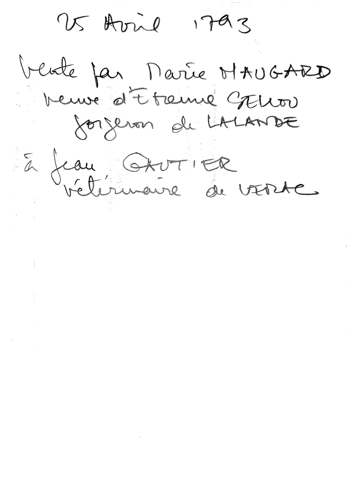 Deed of Land Sale: Marie Maugard to Jean Goutier (1793)