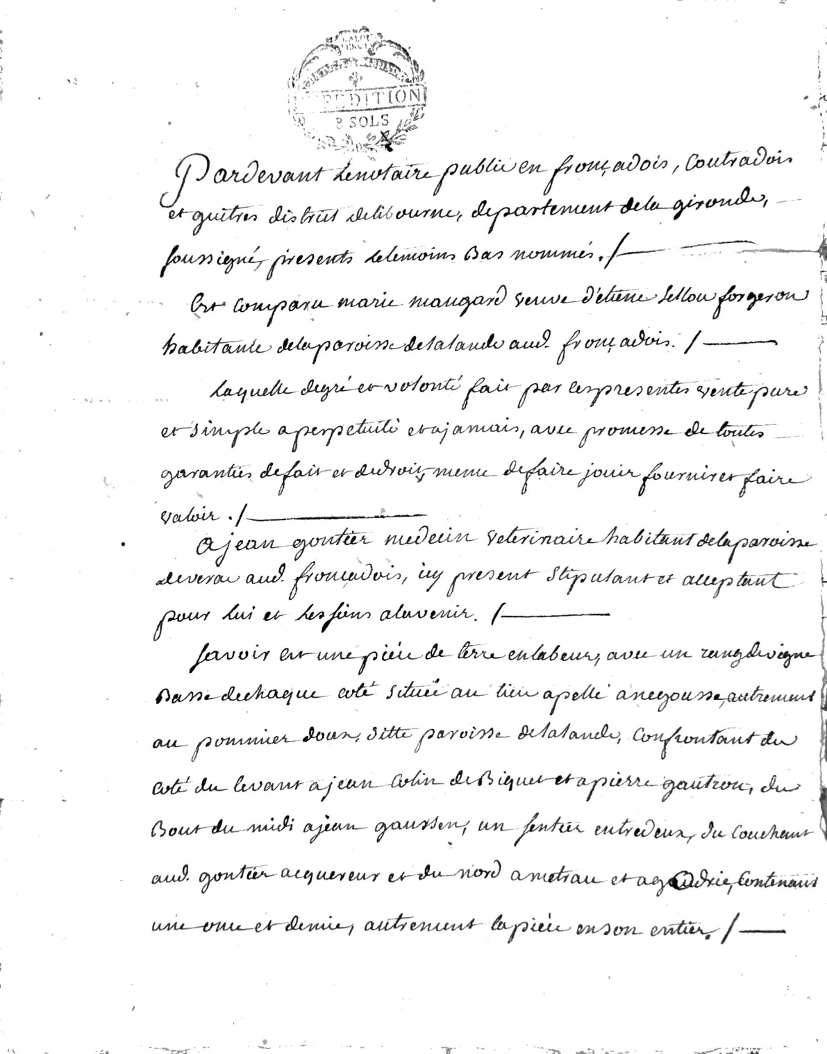 Deed of Land Sale: Marie Maugard to Jean Goutier (1793) - Page 2
