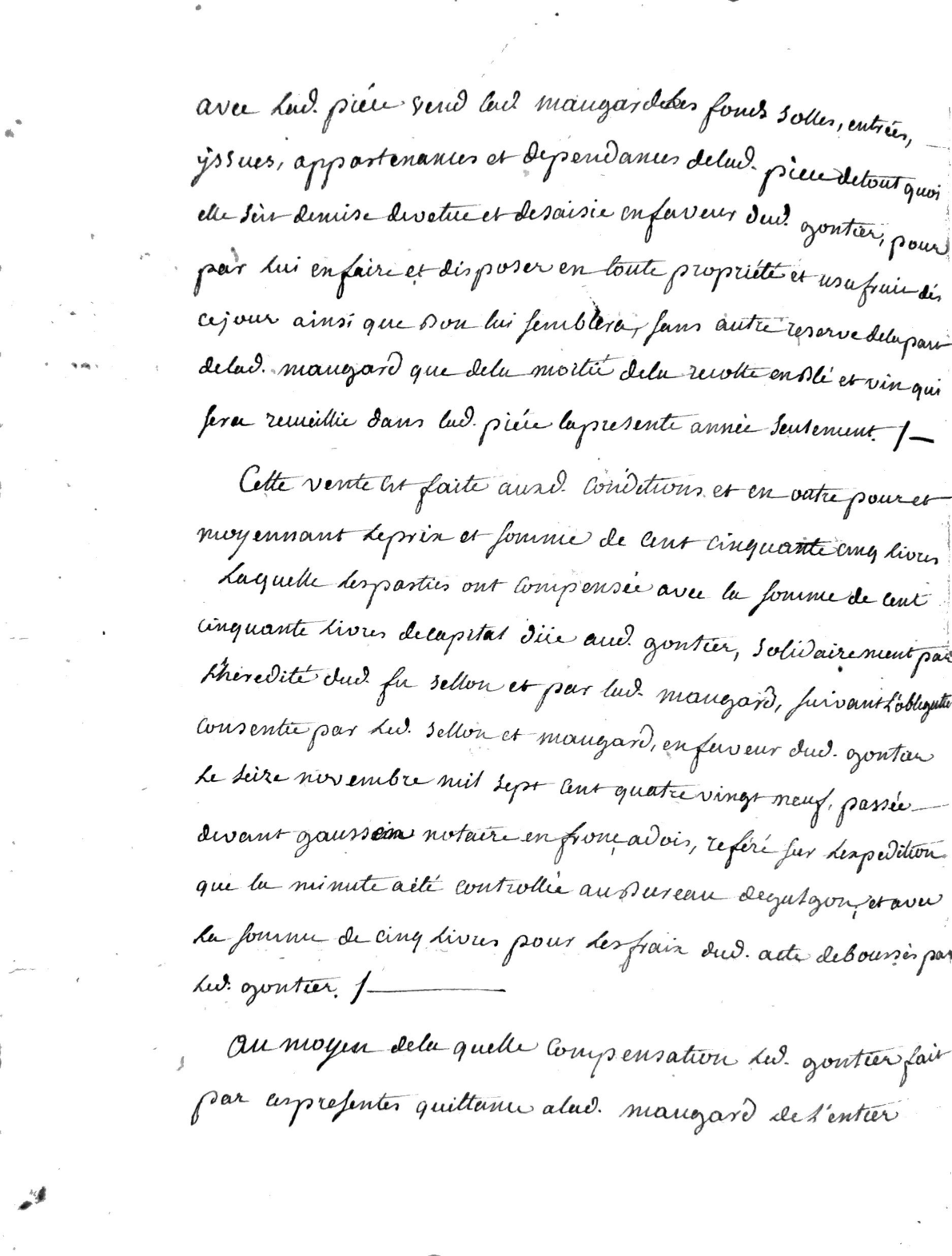 Deed of Land Sale: Marie Maugard to Jean Goutier (1793) - Page 3