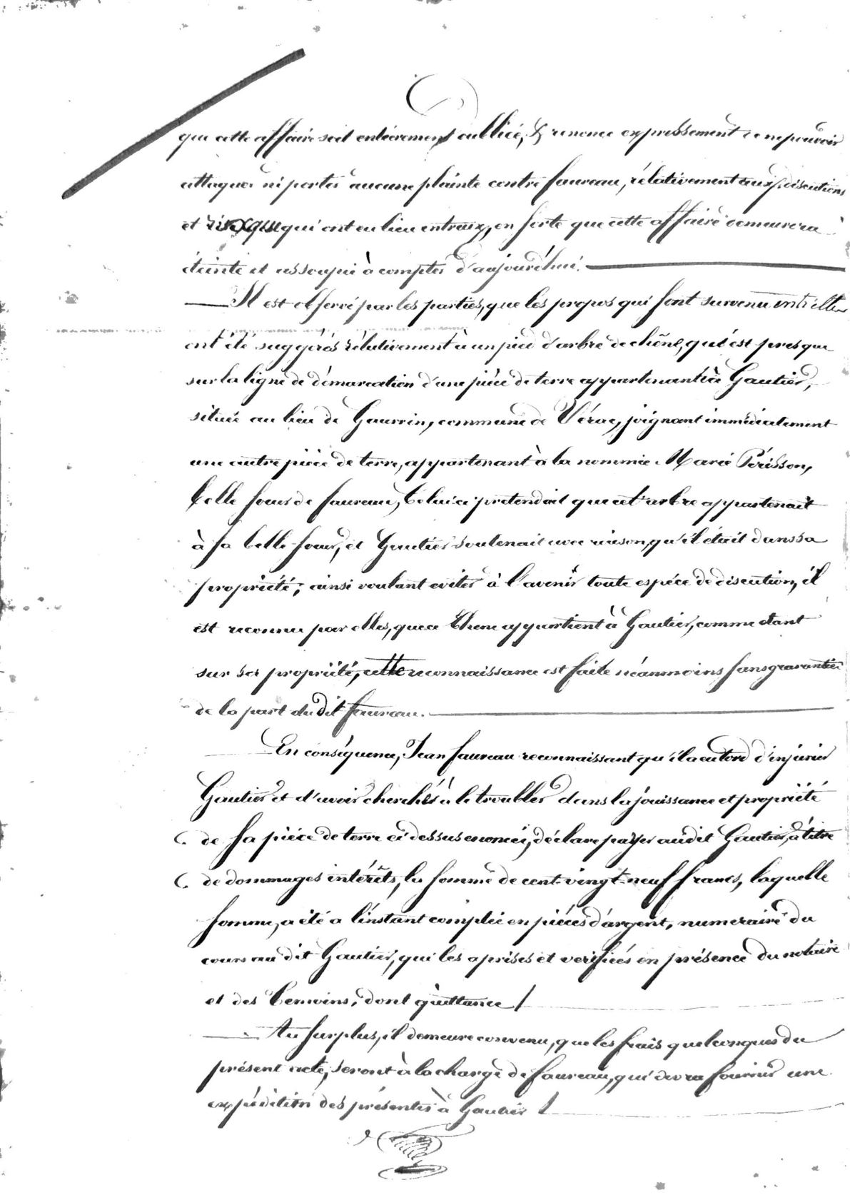 **1828 Notarial Settlement for Insults and Property Dispute: Faureau vs. Gautier** - Page 2
