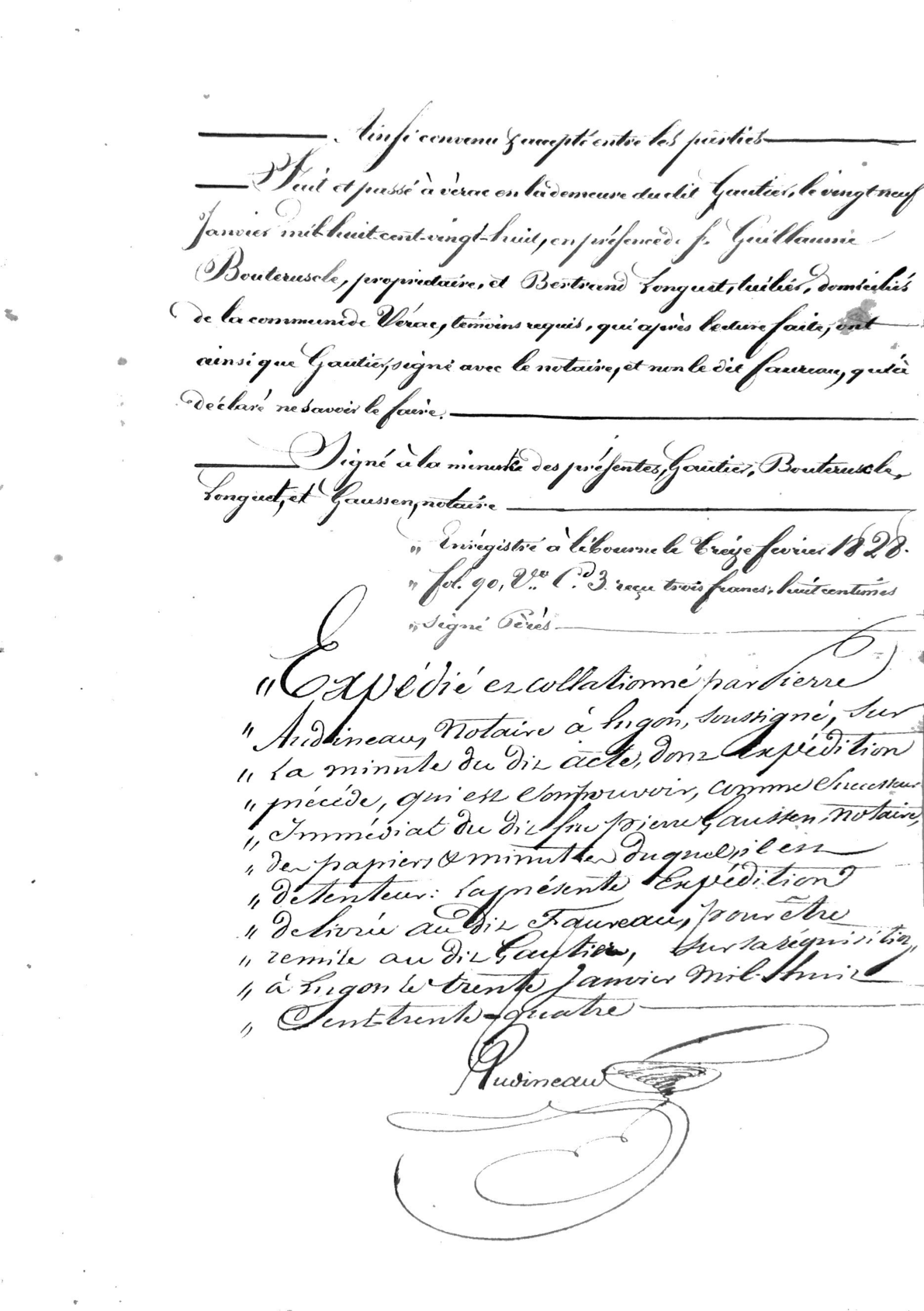 **1828 Notarial Settlement for Insults and Property Dispute: Faureau vs. Gautier** - Page 3
