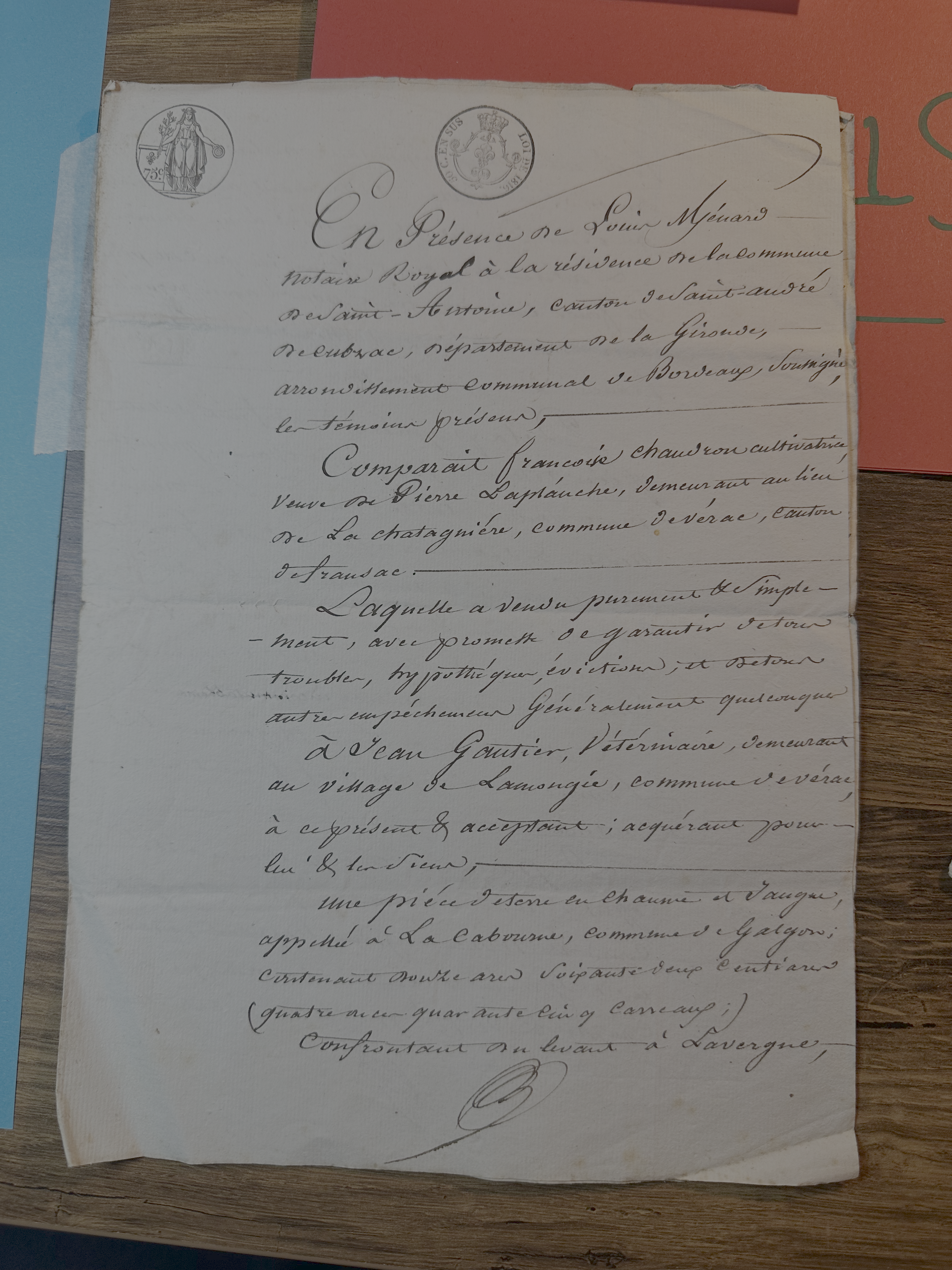 1823 Deed of Sale: Chaudron to Gautier in Salignac