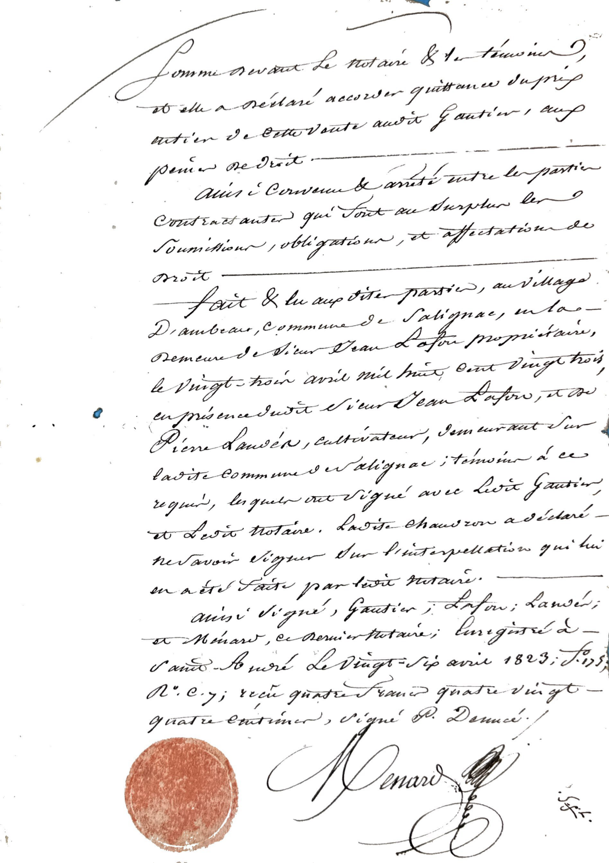 1823 Deed of Sale: Chaudron to Gautier in Salignac - Page 3