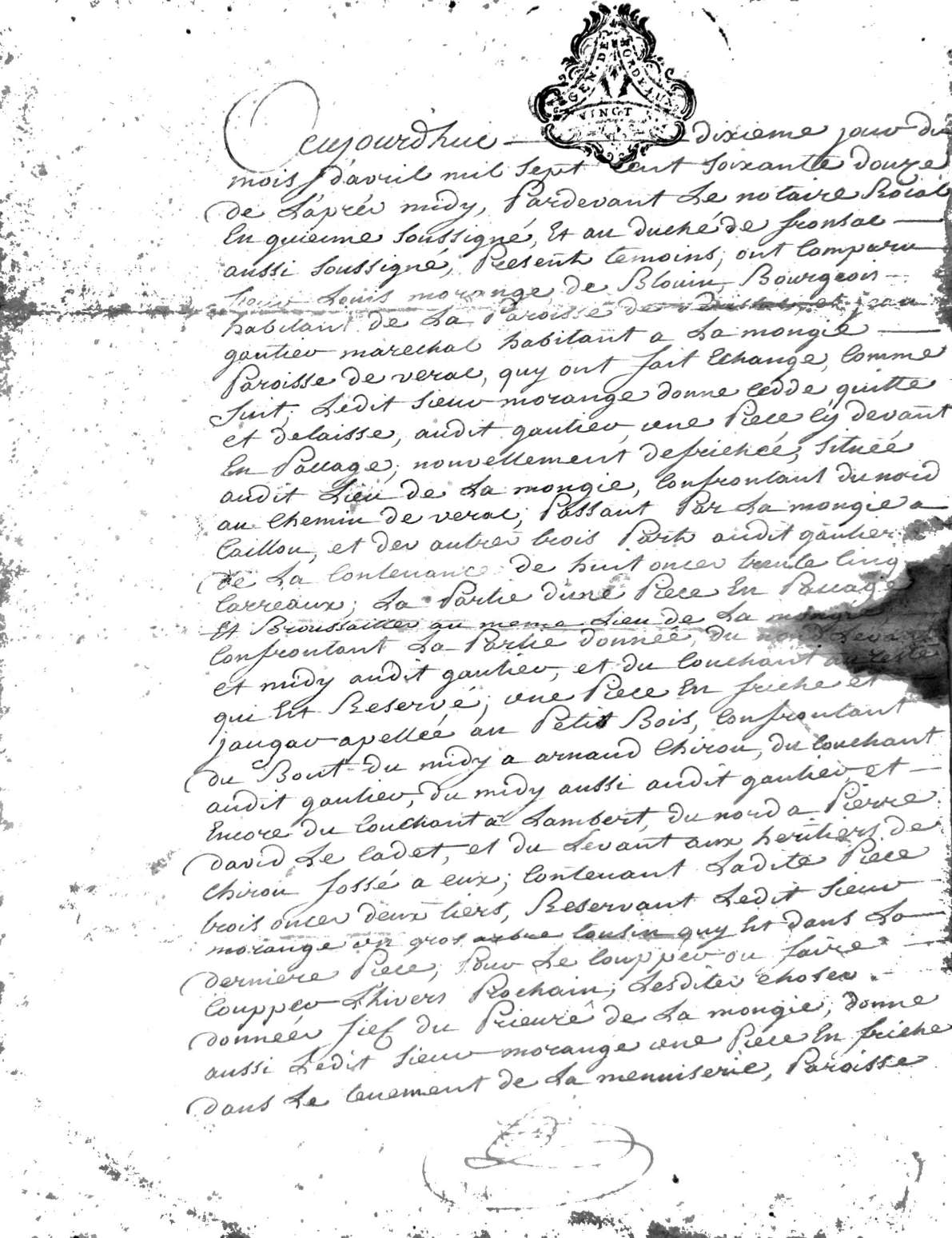 Land Exchange Deed Between Louis Morange and Jean Gautier (1772) - Page 2