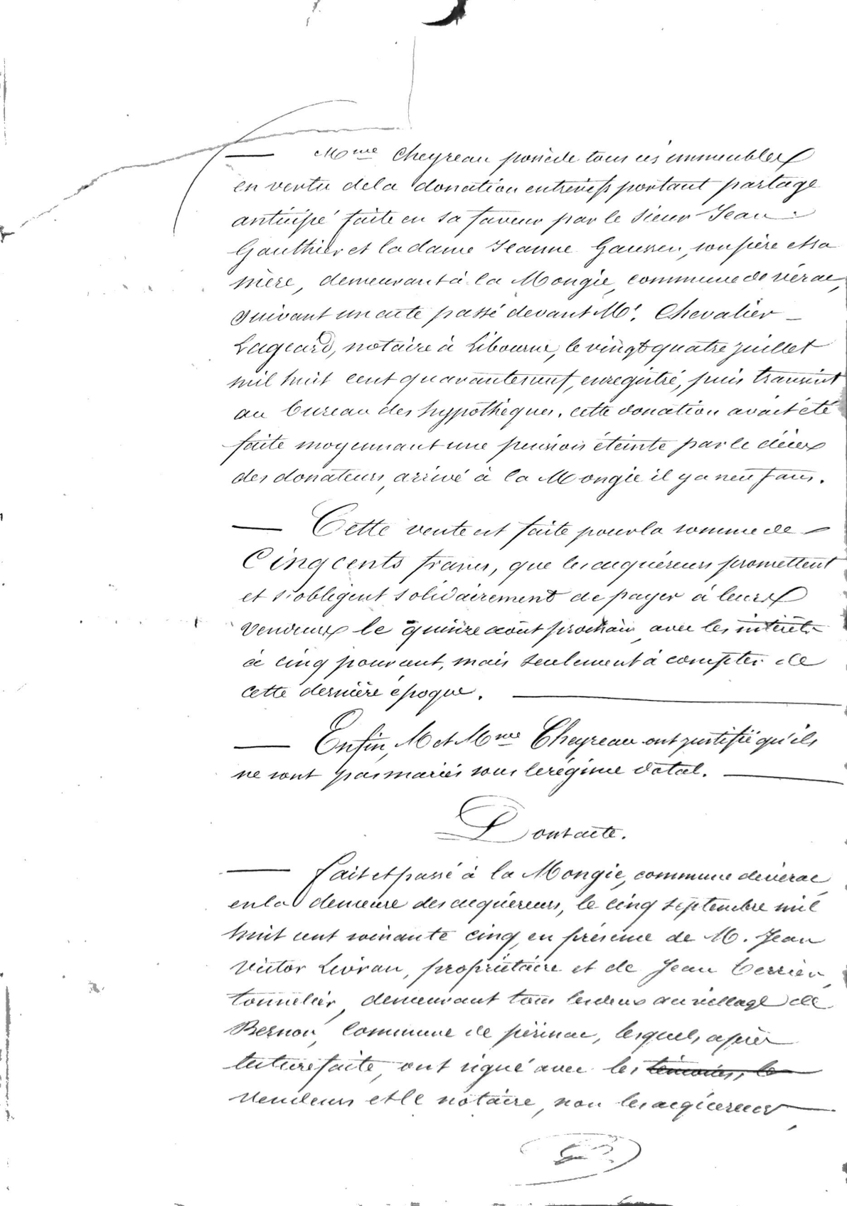 1865 Property Sale Deed: Cheyreau to Bodin in Vérac - Page 3