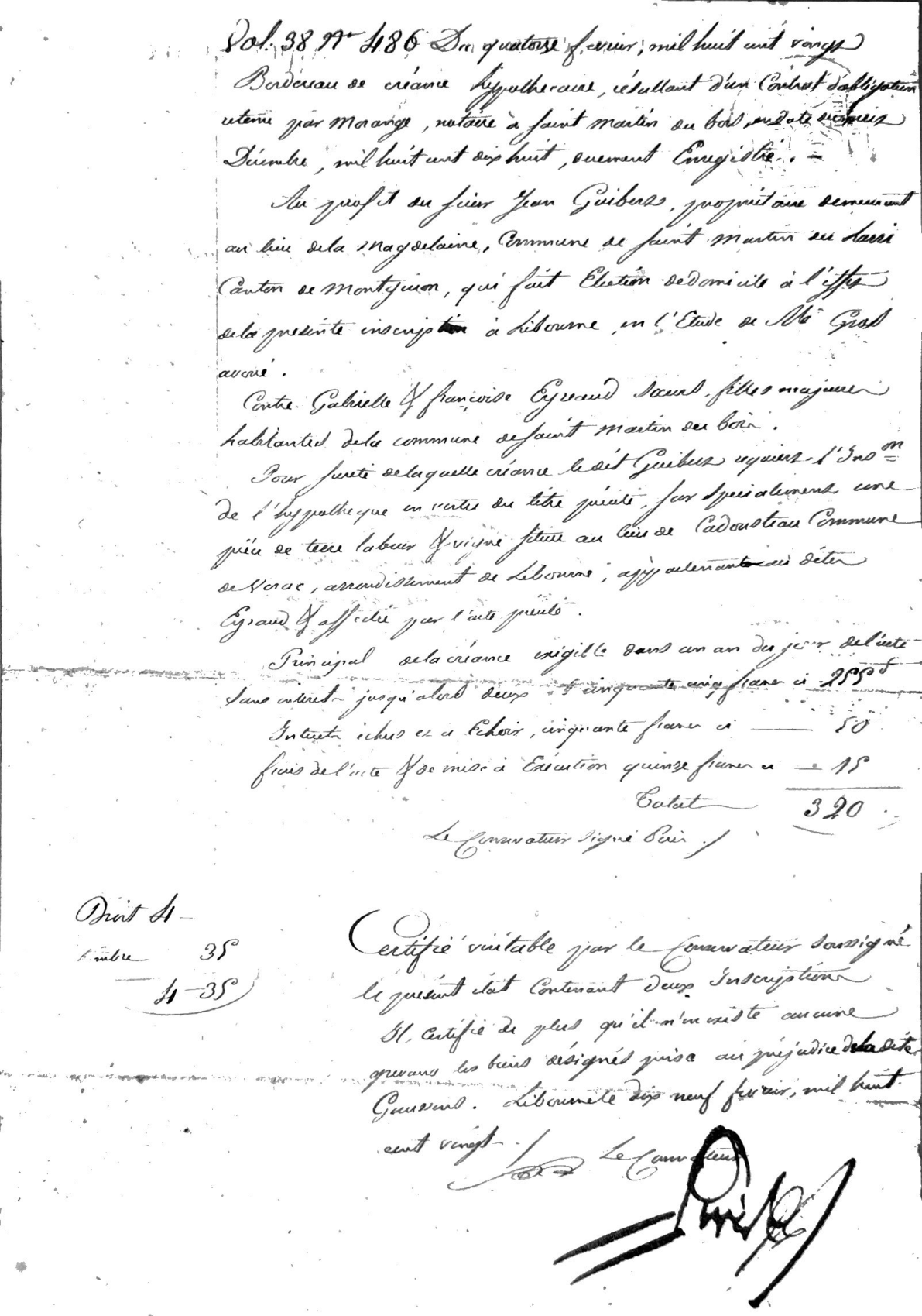 Statement of Mortgage Registrations, Libourne Bureau, February 1820 - Page 2