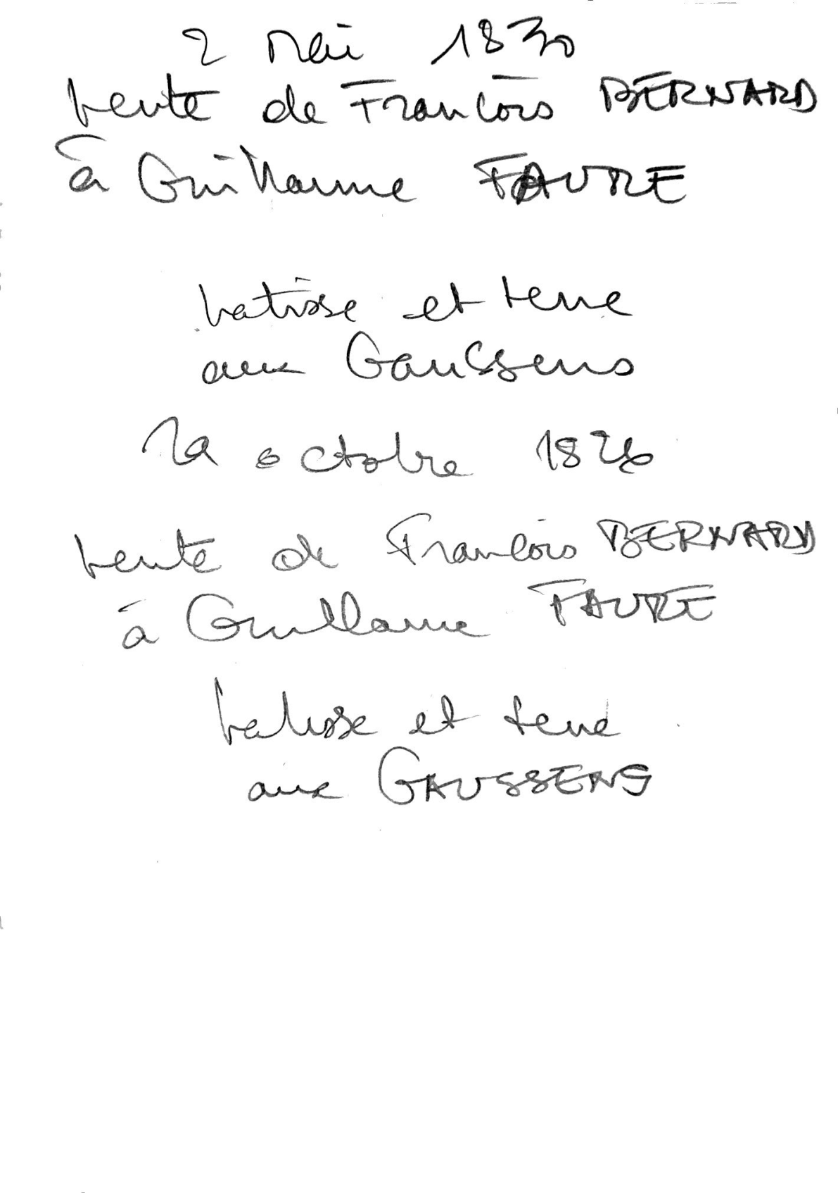 Deeds of Sale to Guillaume Faure in Vérac (1826, 1830)