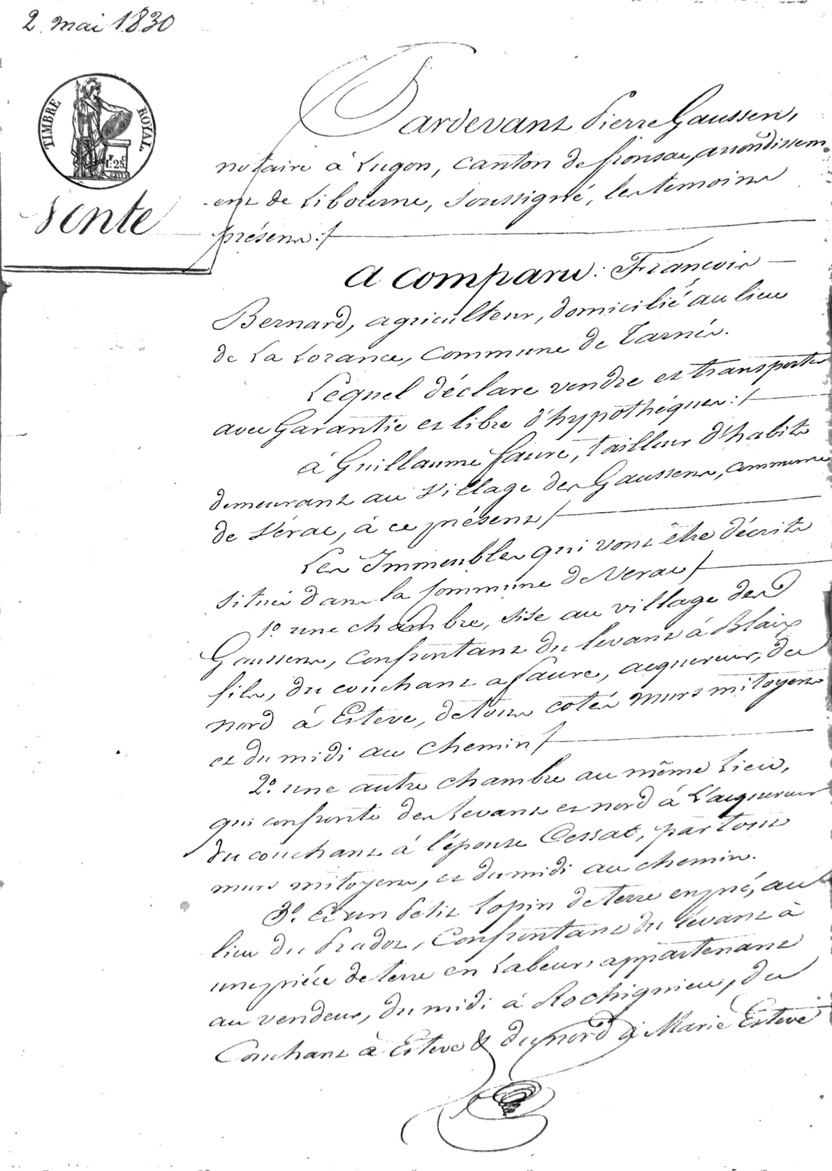 Deeds of Sale to Guillaume Faure in Vérac (1826, 1830) - Page 2