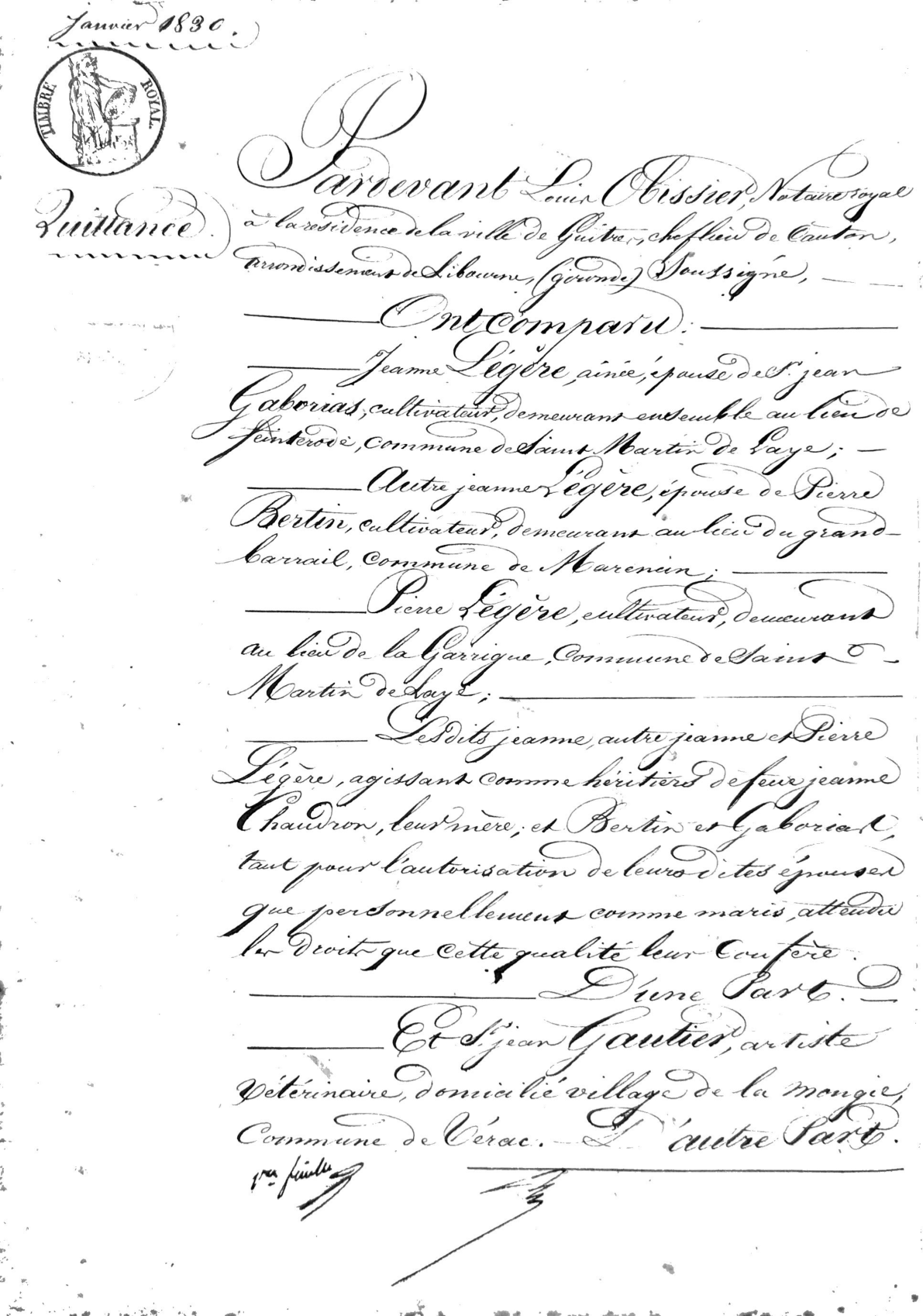 Notarial Discharge of Land Auction Debt (Guitres, 1830)