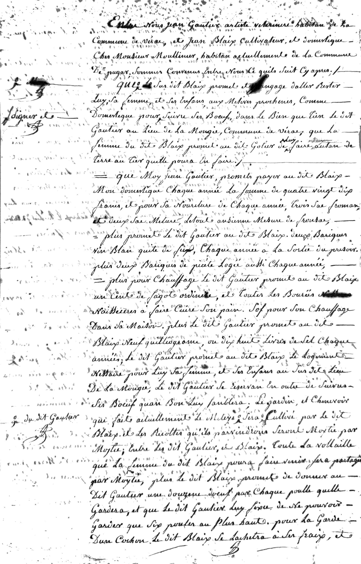 **1826 Domestic Service and Sharecropping Contract: Gautier and Blaix** - Page 2