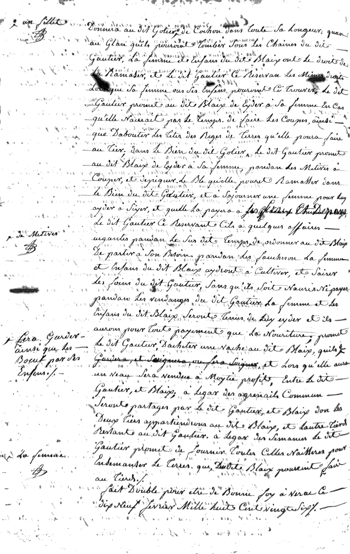 **1826 Domestic Service and Sharecropping Contract: Gautier and Blaix** - Page 3
