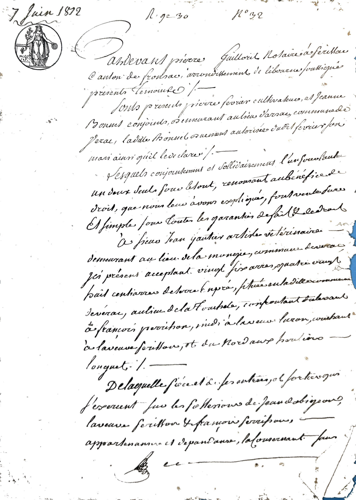 Sale Deed of Land in Vérac, 1812 (Fevrier/Bonnet to Gautier) - Page 2