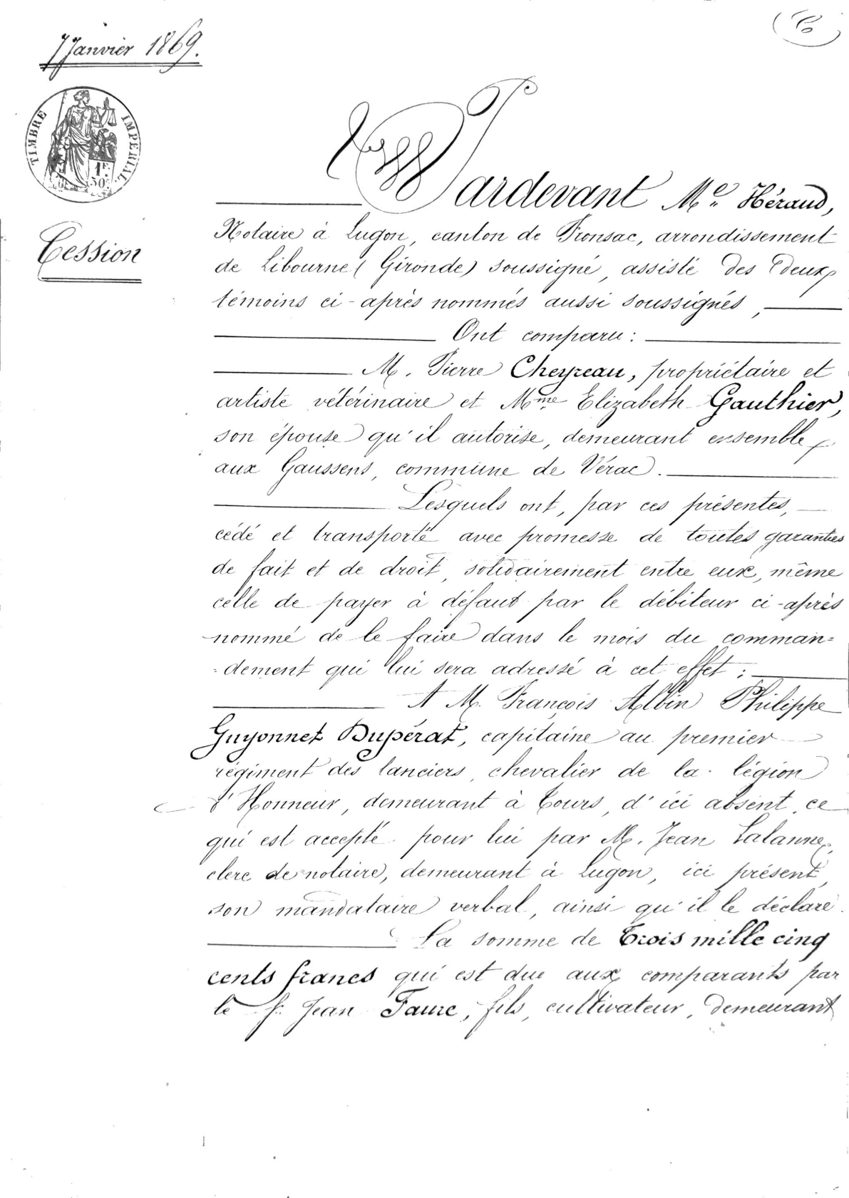 1869 Assignment of Debt and Mortgage Subrogation: Cheyreau to Guyonnet - Page 2