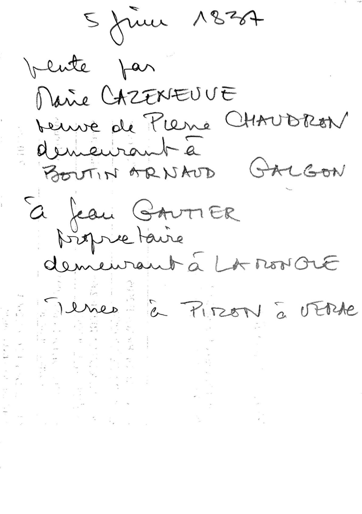 **Act of Sale for Life Annuity: Widow Chaudron to Jean Gautier (1837)**