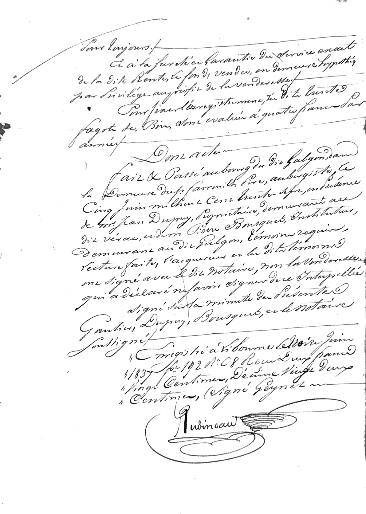 **Act of Sale for Life Annuity: Widow Chaudron to Jean Gautier (1837)** - Page 4