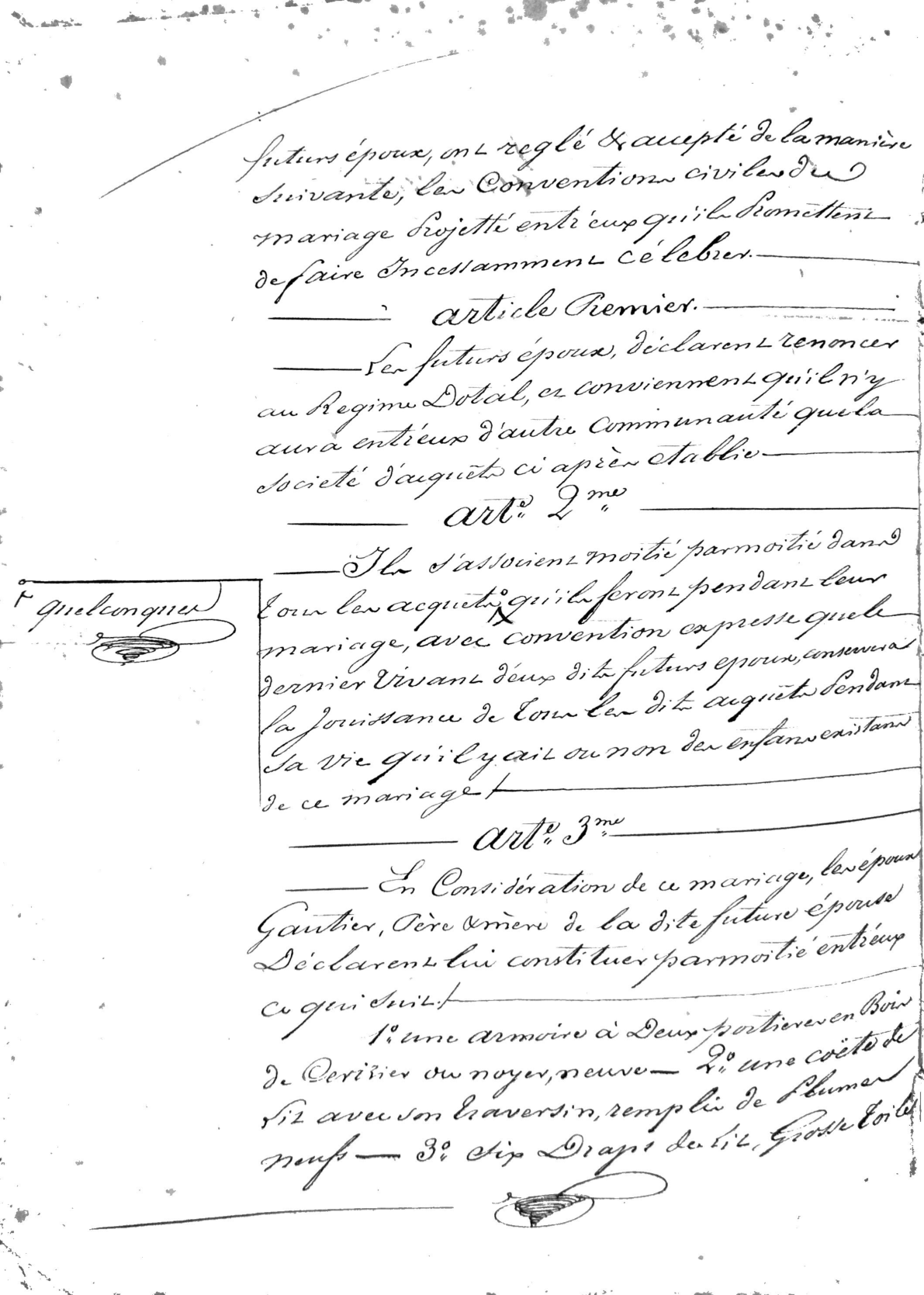 Marriage Contract between Jean Faure and Elizabeth Gautier (1838) - Page 2