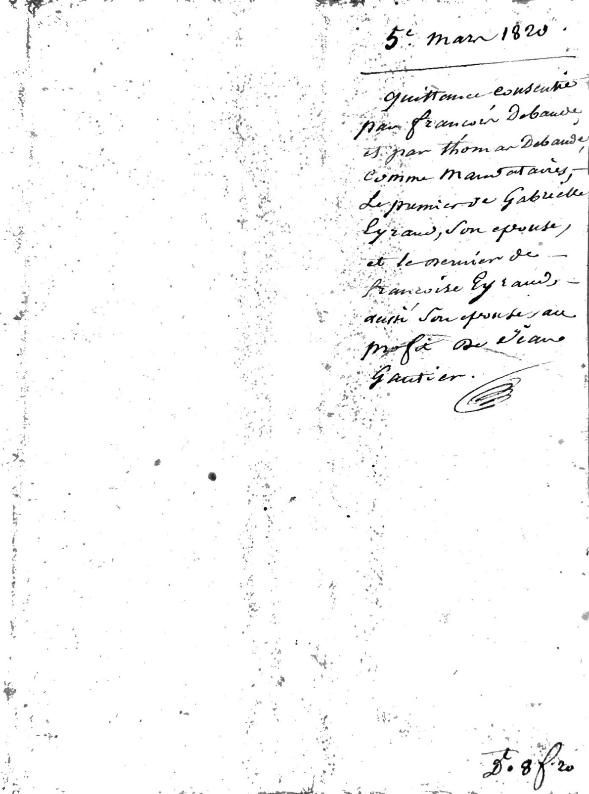 Quittance et Mainlevée: Debande/Eyrand to Gautier (1820)