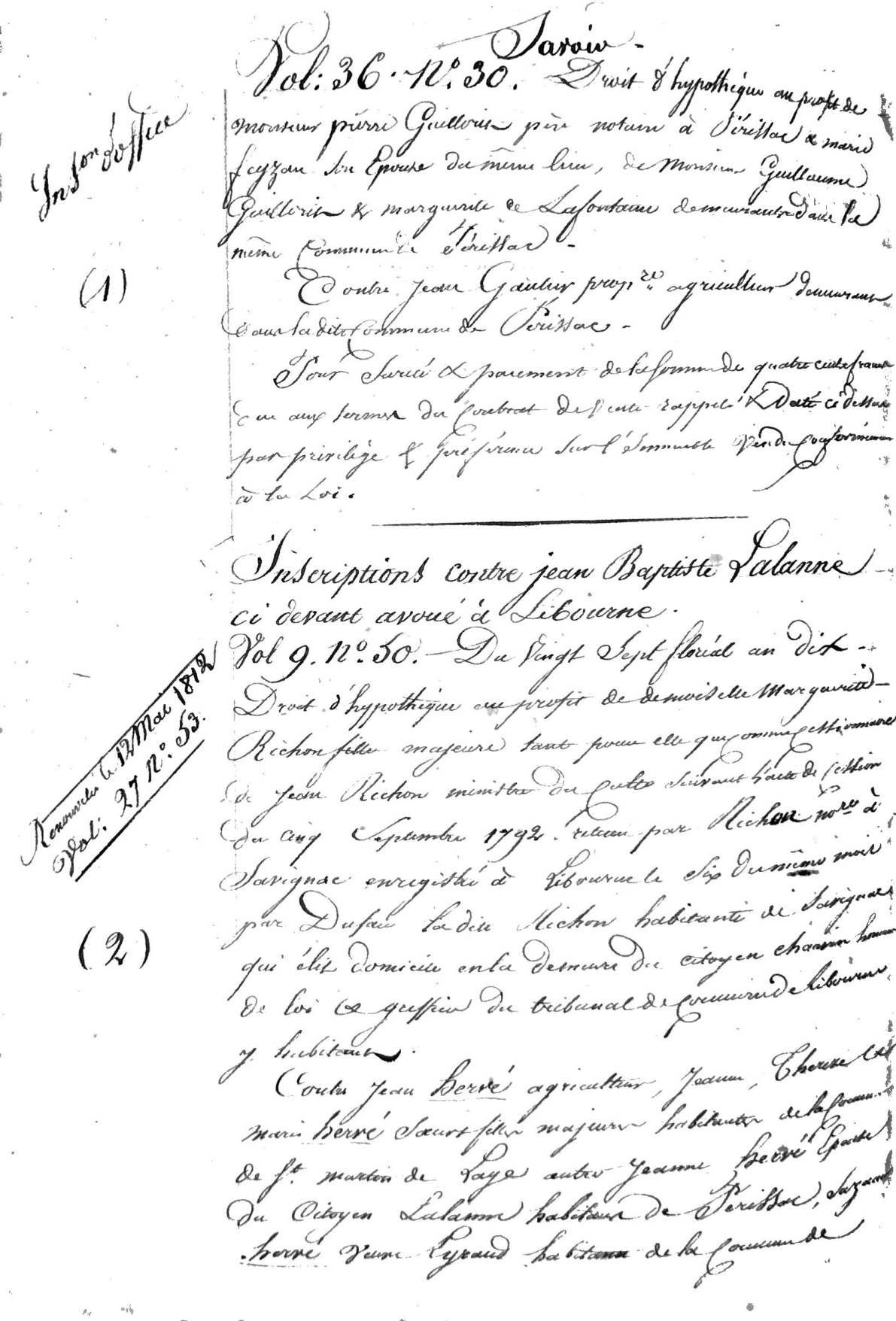 Certified Statement of Mortgages, Libourne (Guillorit Family), 1818 - Page 3