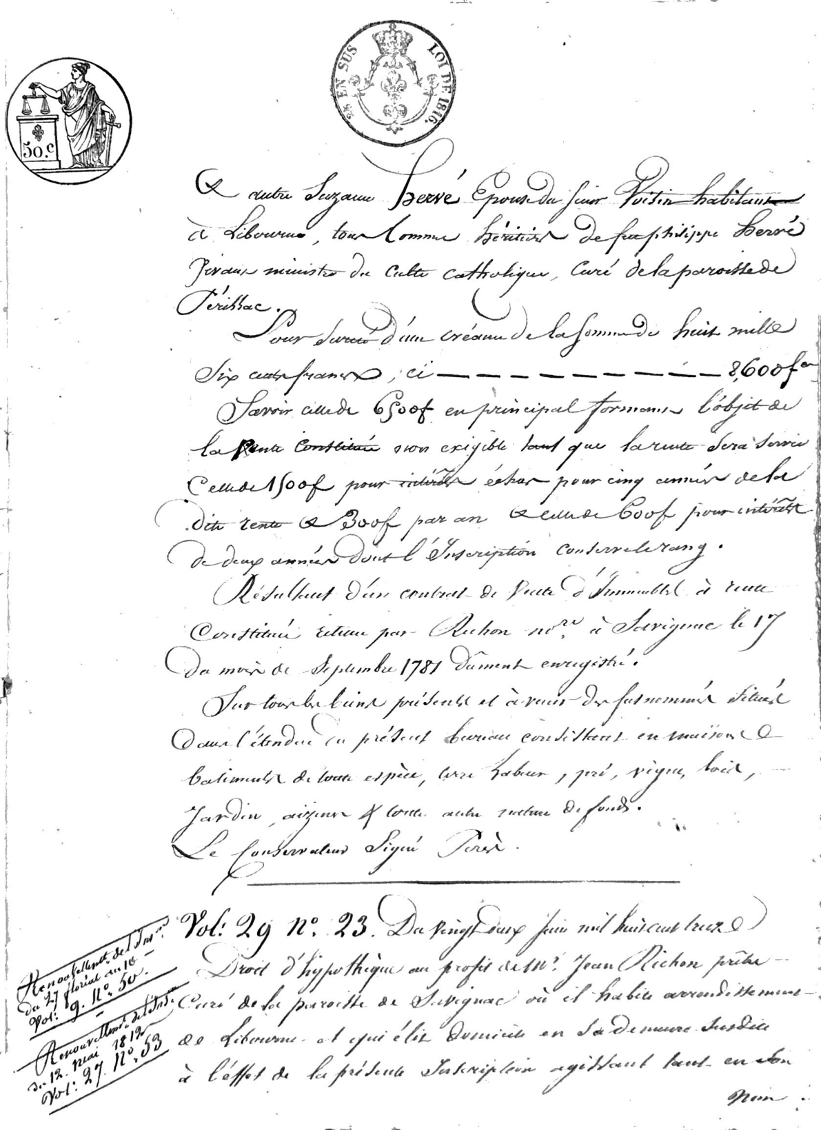 Certified Statement of Mortgages, Libourne (Guillorit Family), 1818 - Page 6