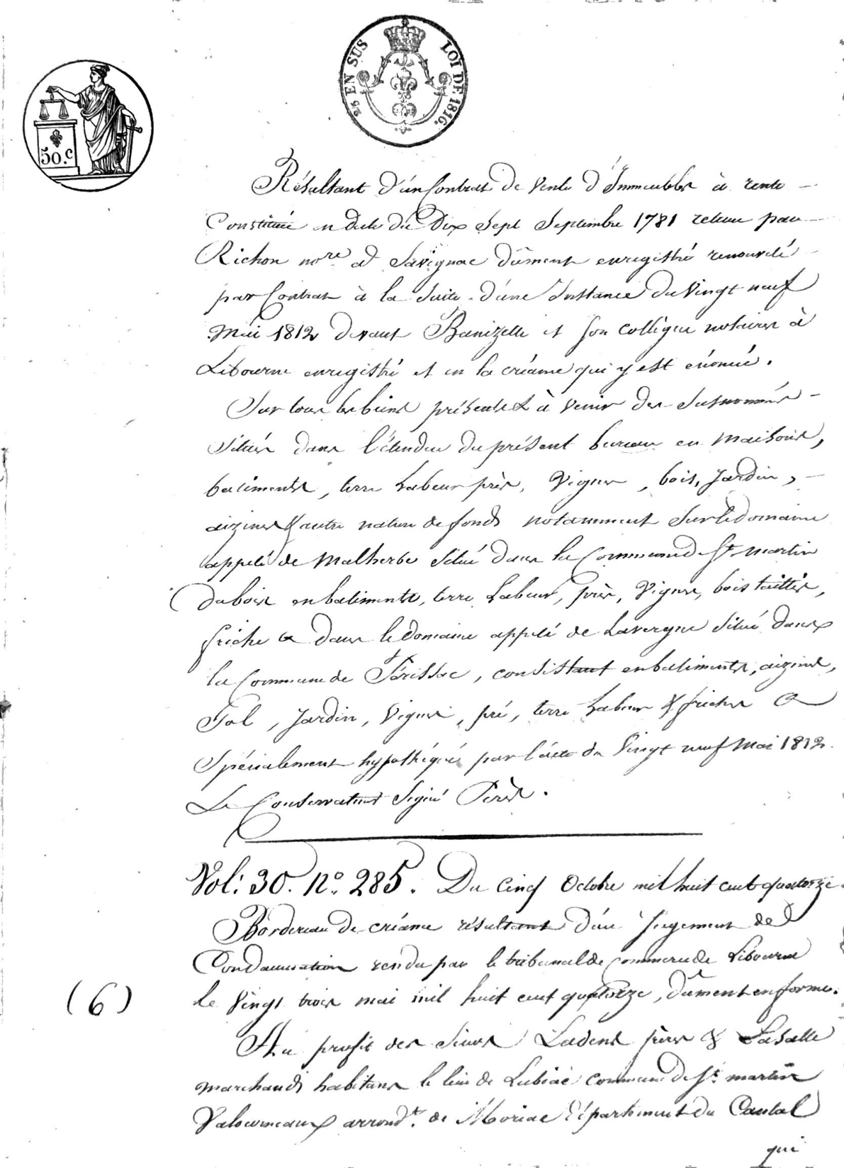 Certified Statement of Mortgages, Libourne (Guillorit Family), 1818 - Page 8
