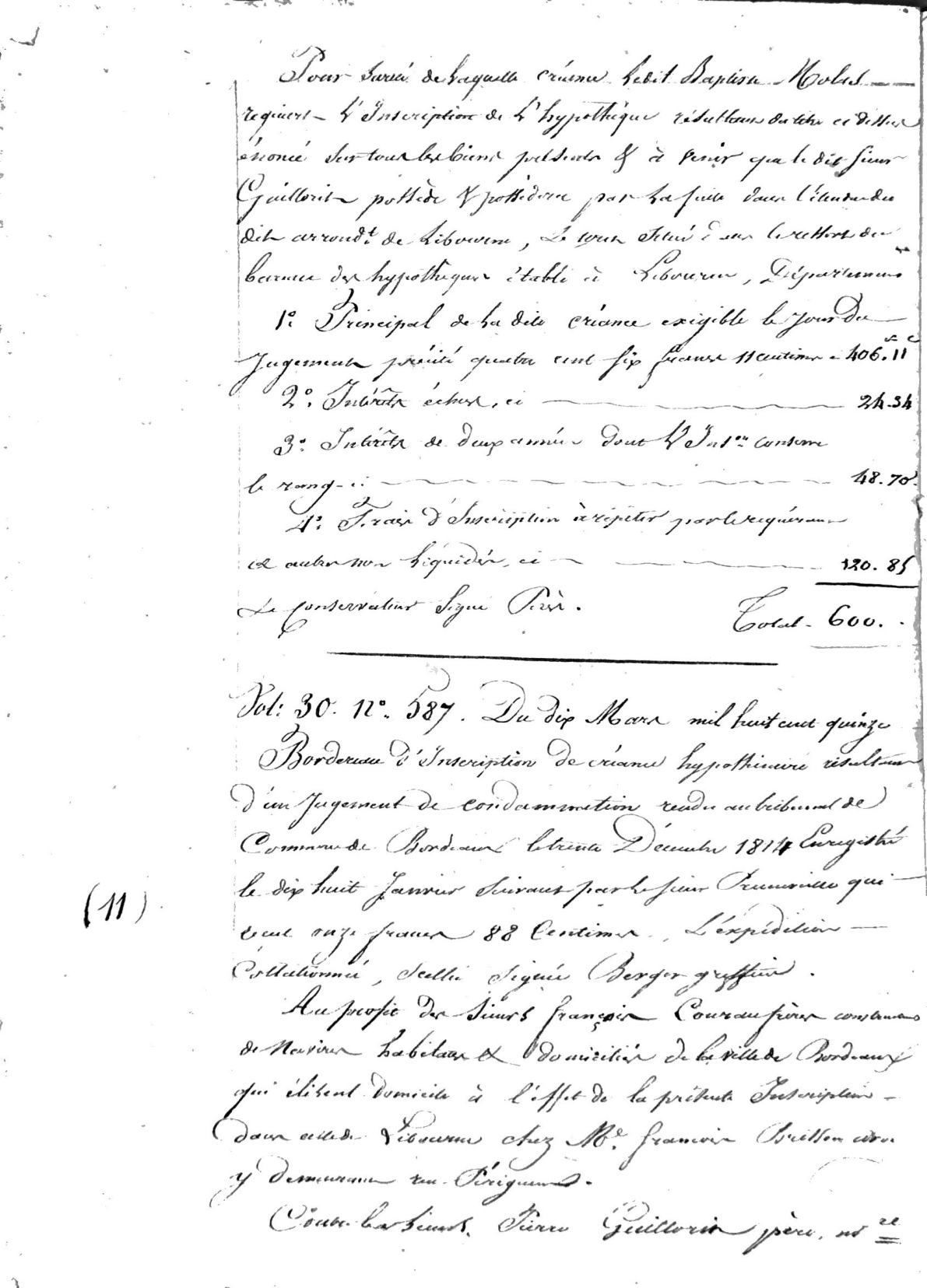 Certified Statement of Mortgages, Libourne (Guillorit Family), 1818 - Page 13