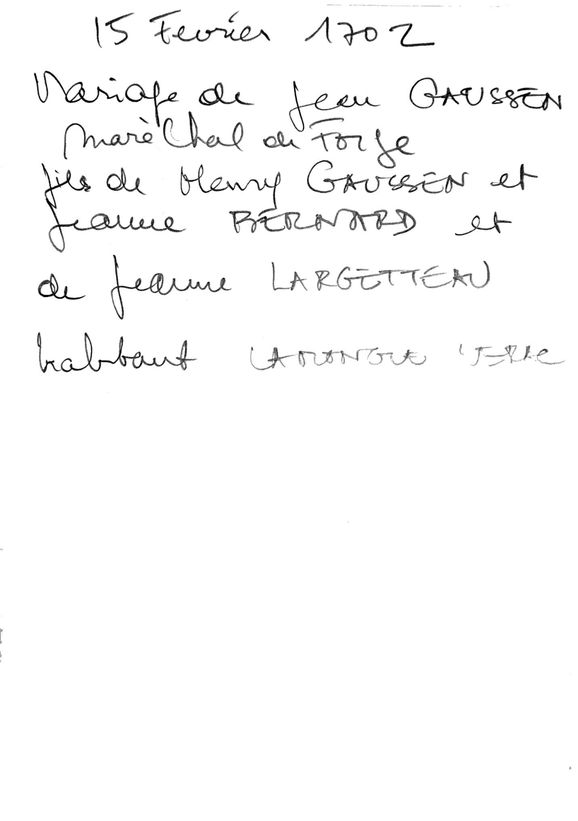 **Marriage Contract of Jean Gaussen and Jeanne Largetteau (1702)**