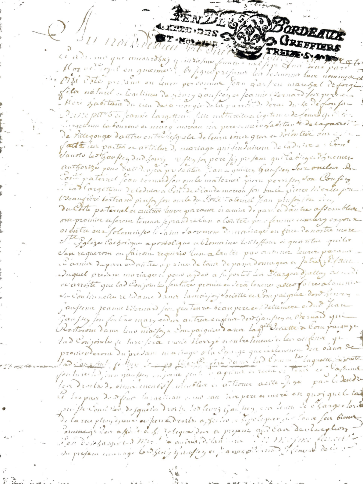**Marriage Contract of Jean Gaussen and Jeanne Largetteau (1702)** - Page 2