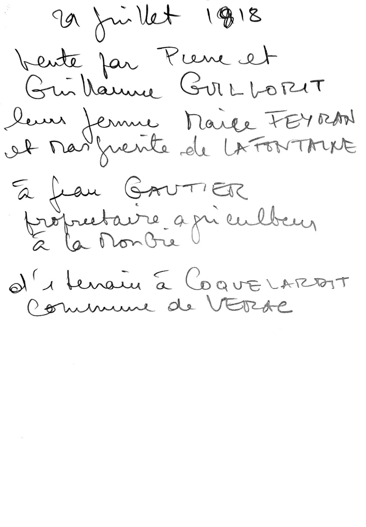 Act of Sale and Mortgage Registration (1818): Guillorit to Gautier