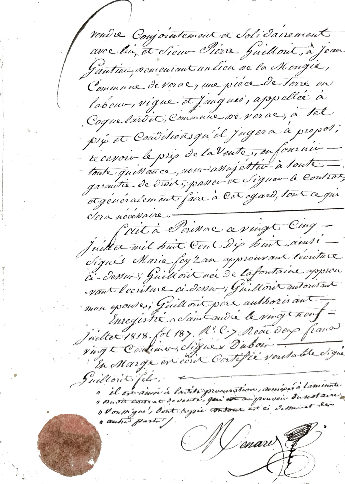 Act of Sale and Mortgage Registration (1818): Guillorit to Gautier - Page 11