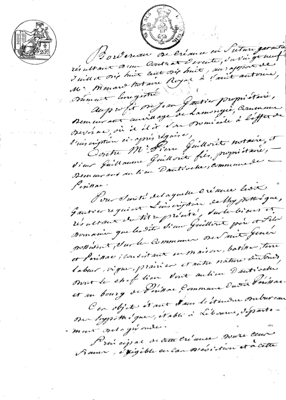 Act of Sale and Mortgage Registration (1818): Guillorit to Gautier - Page 13