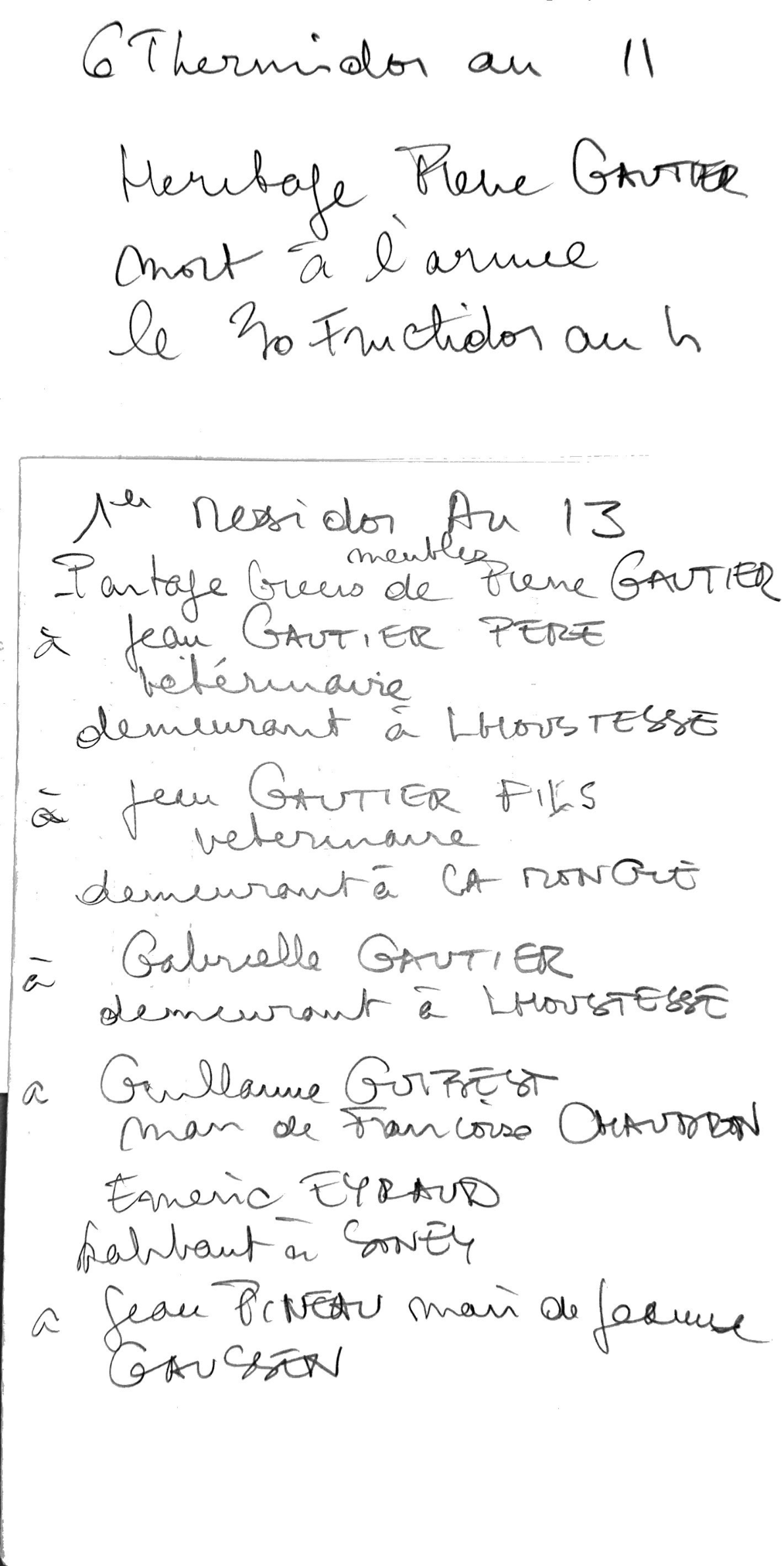Estate Inventory and Partition of Pierre Gautier, Soldier of the Republic (Year 11-13)
