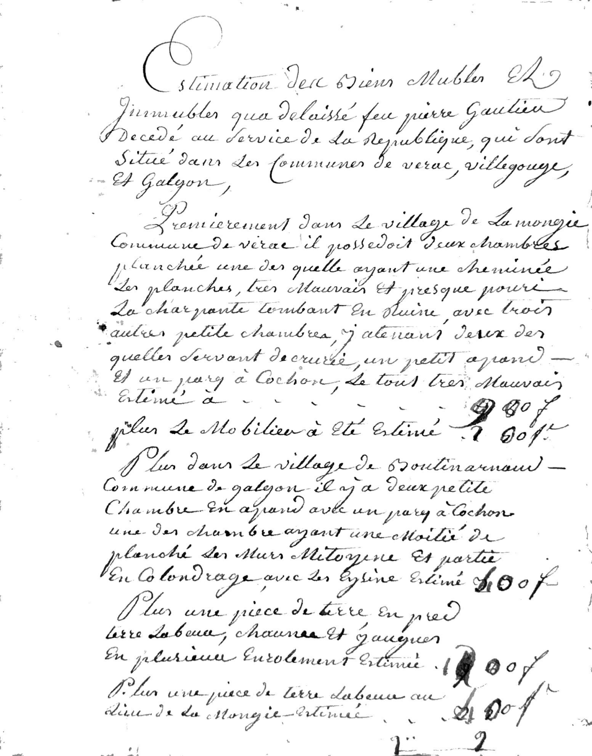 Estate Inventory and Partition of Pierre Gautier, Soldier of the Republic (Year 11-13) - Page 2