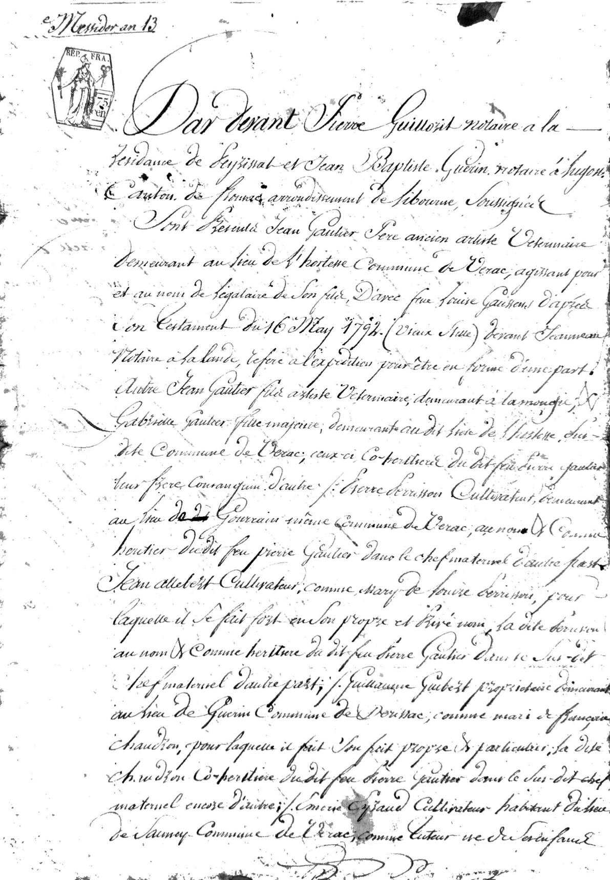 Estate Inventory and Partition of Pierre Gautier, Soldier of the Republic (Year 11-13) - Page 6