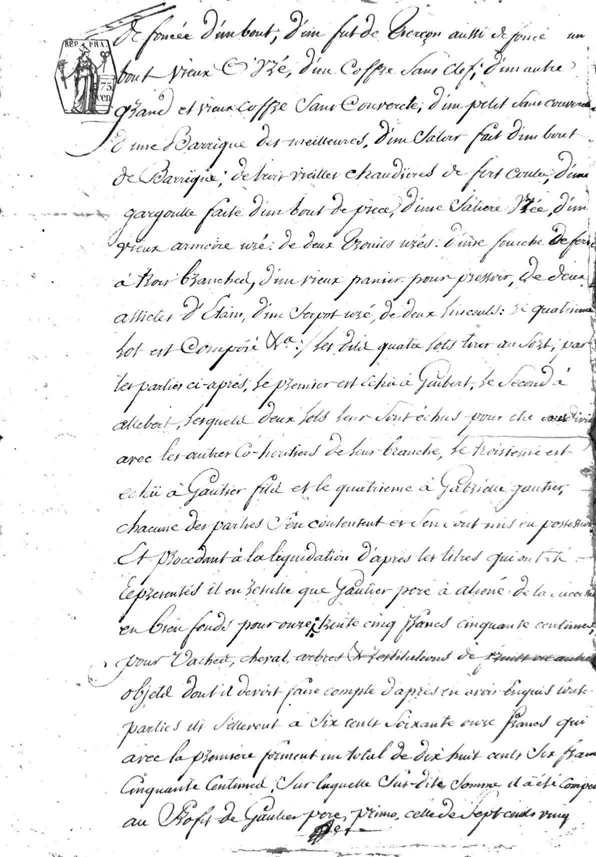 Estate Inventory and Partition of Pierre Gautier, Soldier of the Republic (Year 11-13) - Page 8