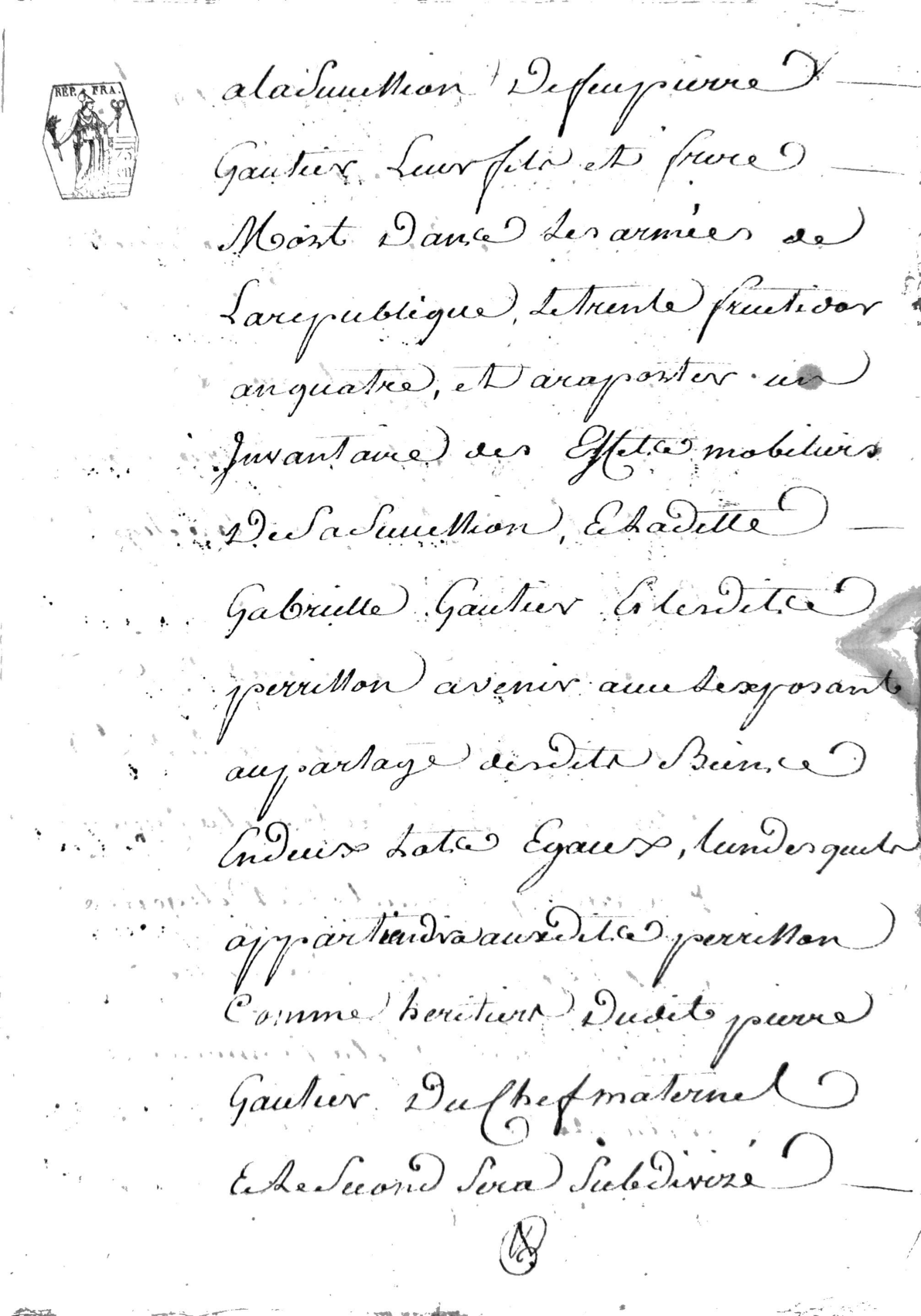 Estate Inventory and Partition of Pierre Gautier, Soldier of the Republic (Year 11-13) - Page 15