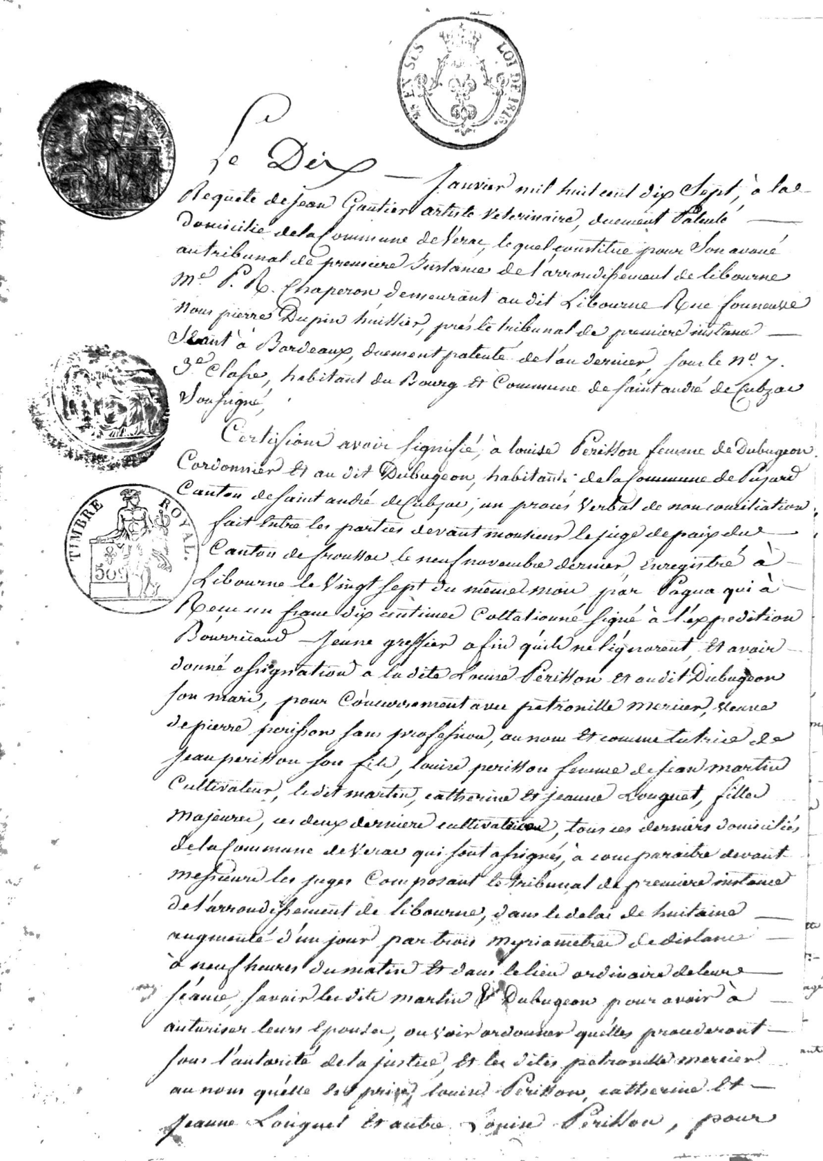 1817 Legal Summons and Property Dispute: Gautier vs. Neighbors (Libourne)