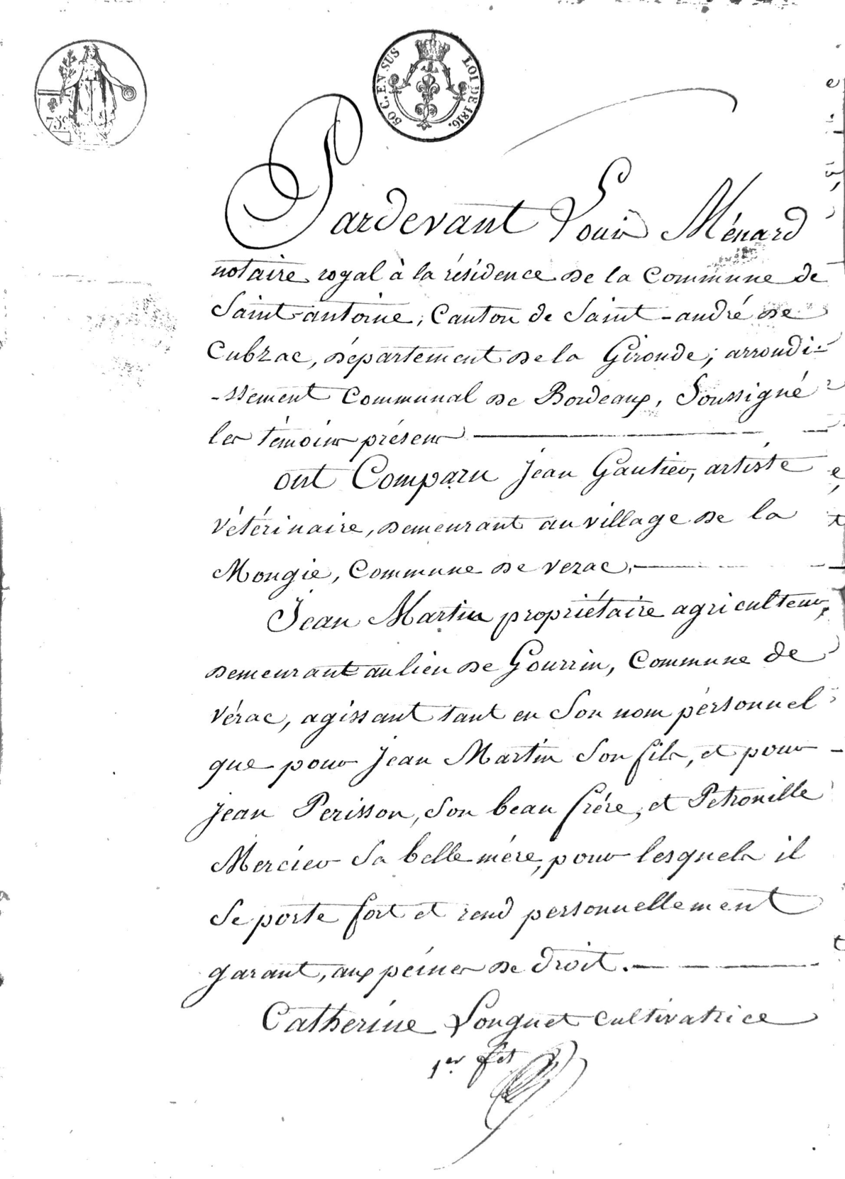 1820 Settlement Agreement Regarding Right of Way in Vérac