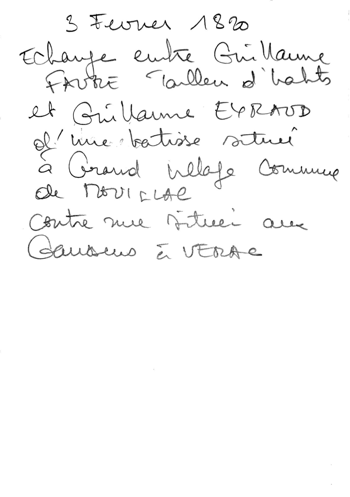 **Supplement to Property Exchange Deed: Faure and Eyraud (1820)**