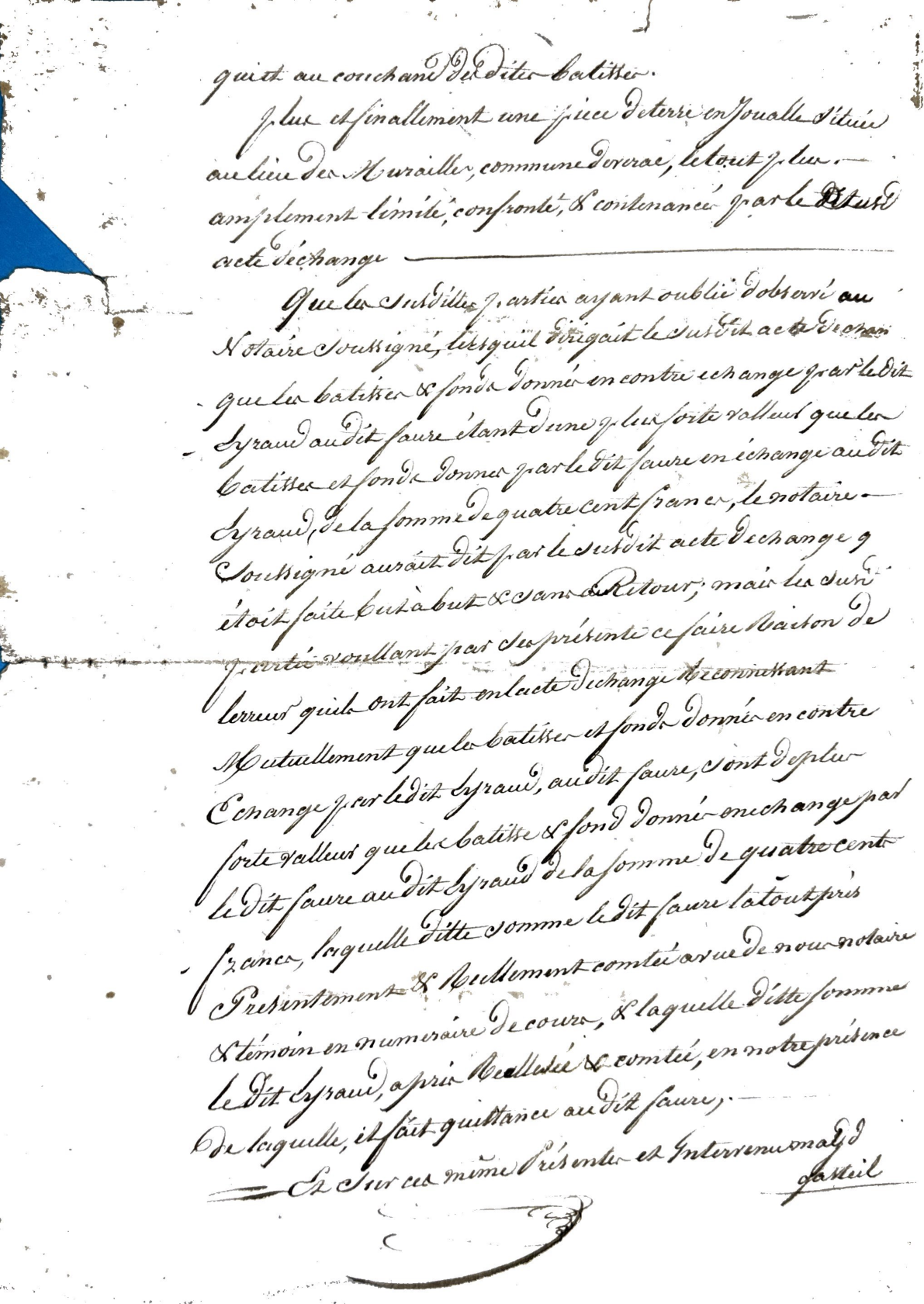 **Supplement to Property Exchange Deed: Faure and Eyraud (1820)** - Page 3