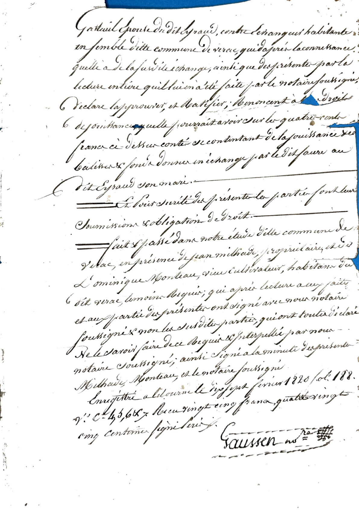 **Supplement to Property Exchange Deed: Faure and Eyraud (1820)** - Page 4