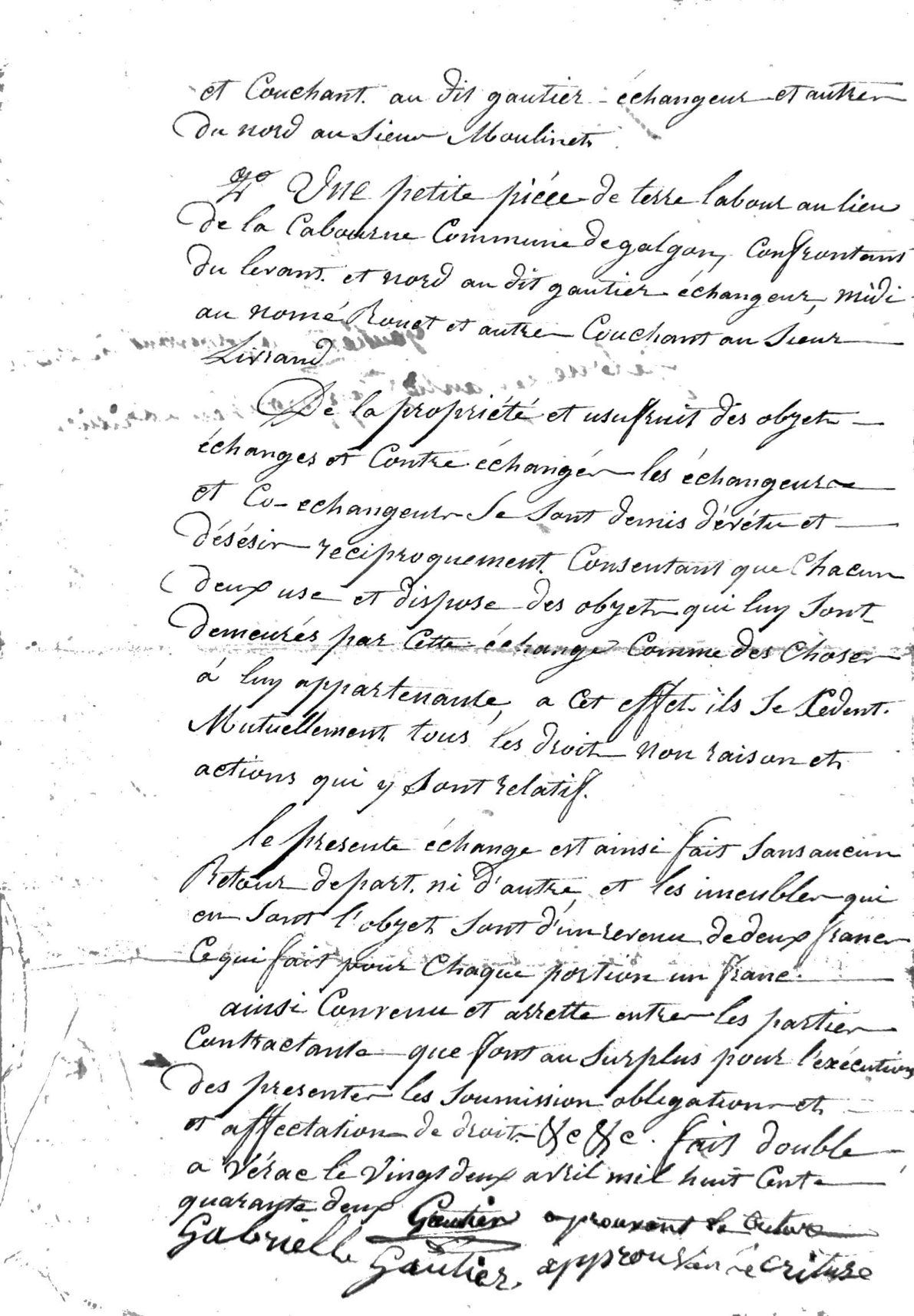 1842 Deed of Sale and Land Exchange Between Gautier Siblings - Page 5
