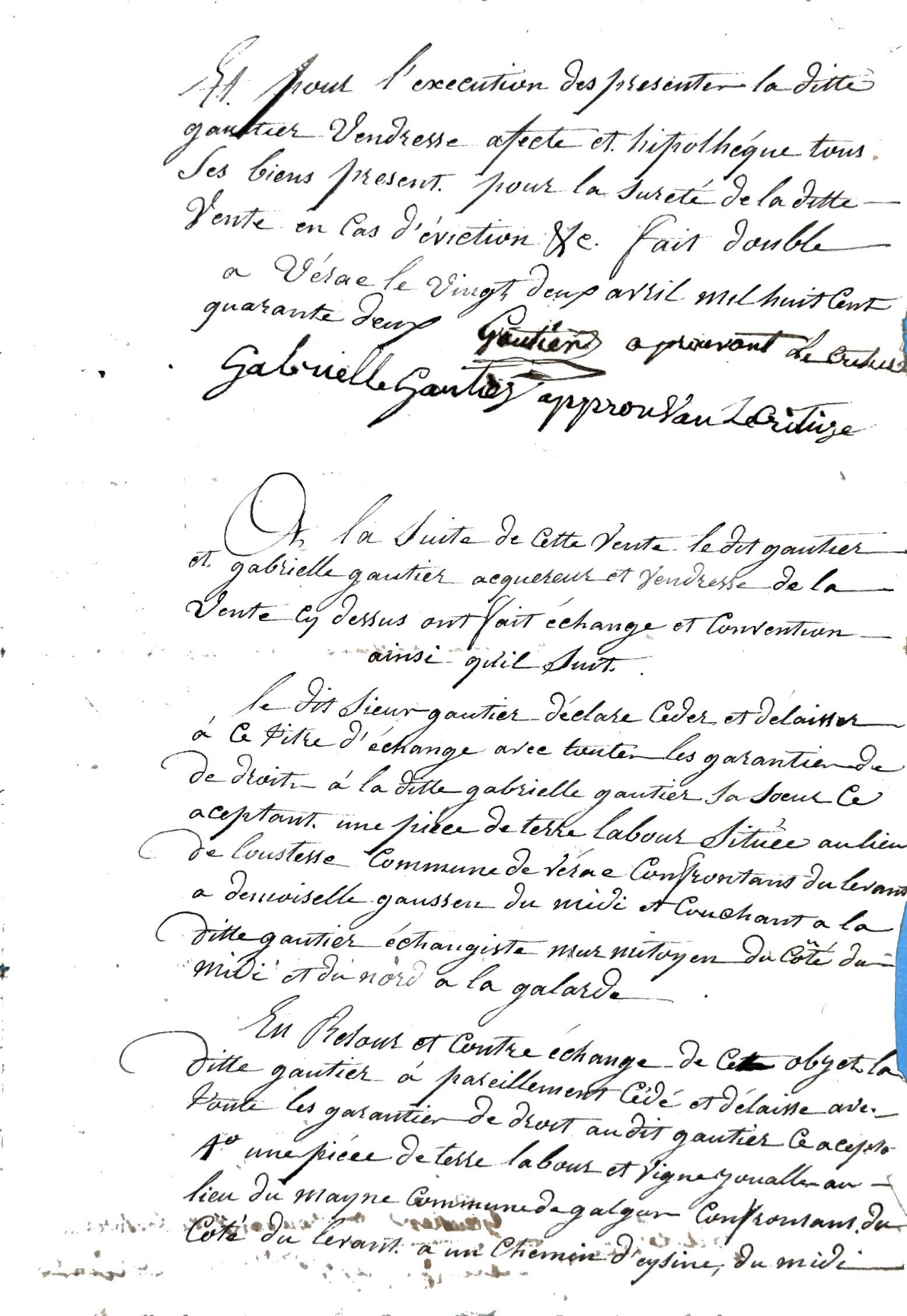 1842 Deed of Sale and Land Exchange Between Gautier Siblings - Page 8