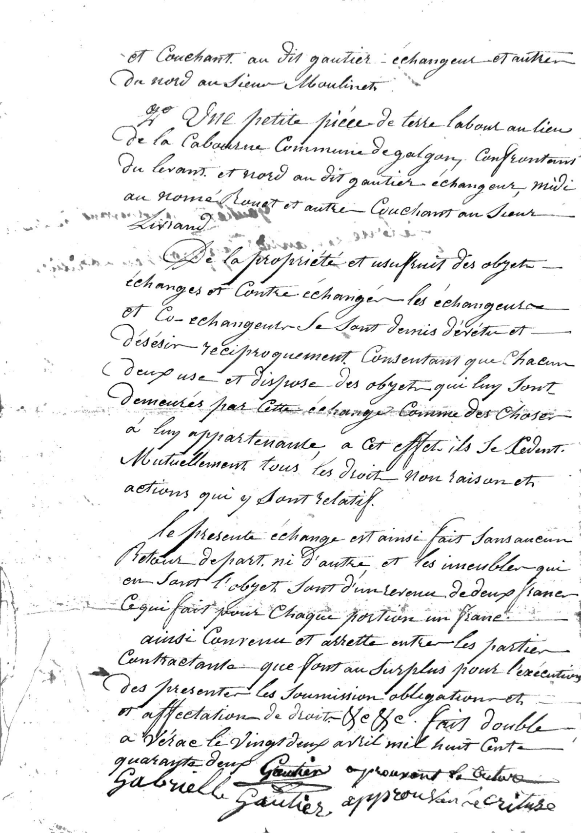 1842 Deed of Sale and Land Exchange Between Gautier Siblings - Page 9