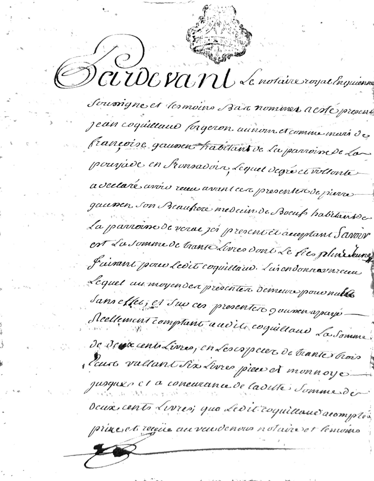 Receipt of Inheritance Payment between Gaussen and Coquillaud (1765) - Page 2