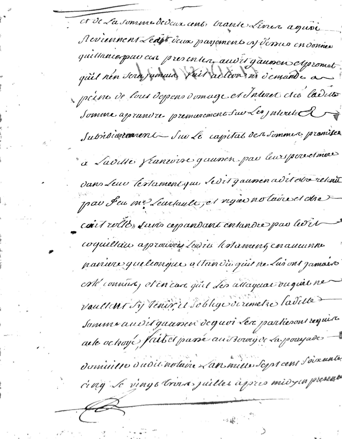Receipt of Inheritance Payment between Gaussen and Coquillaud (1765) - Page 3