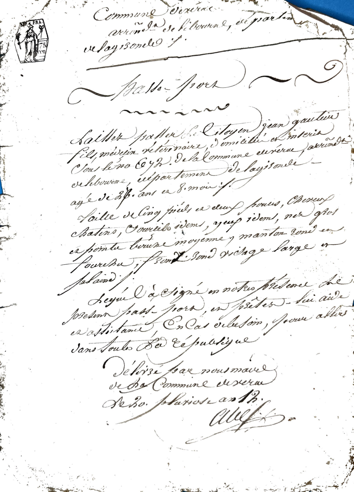 French Republic Passport for Veterinarian Jean Gautier (1804) - Page 2