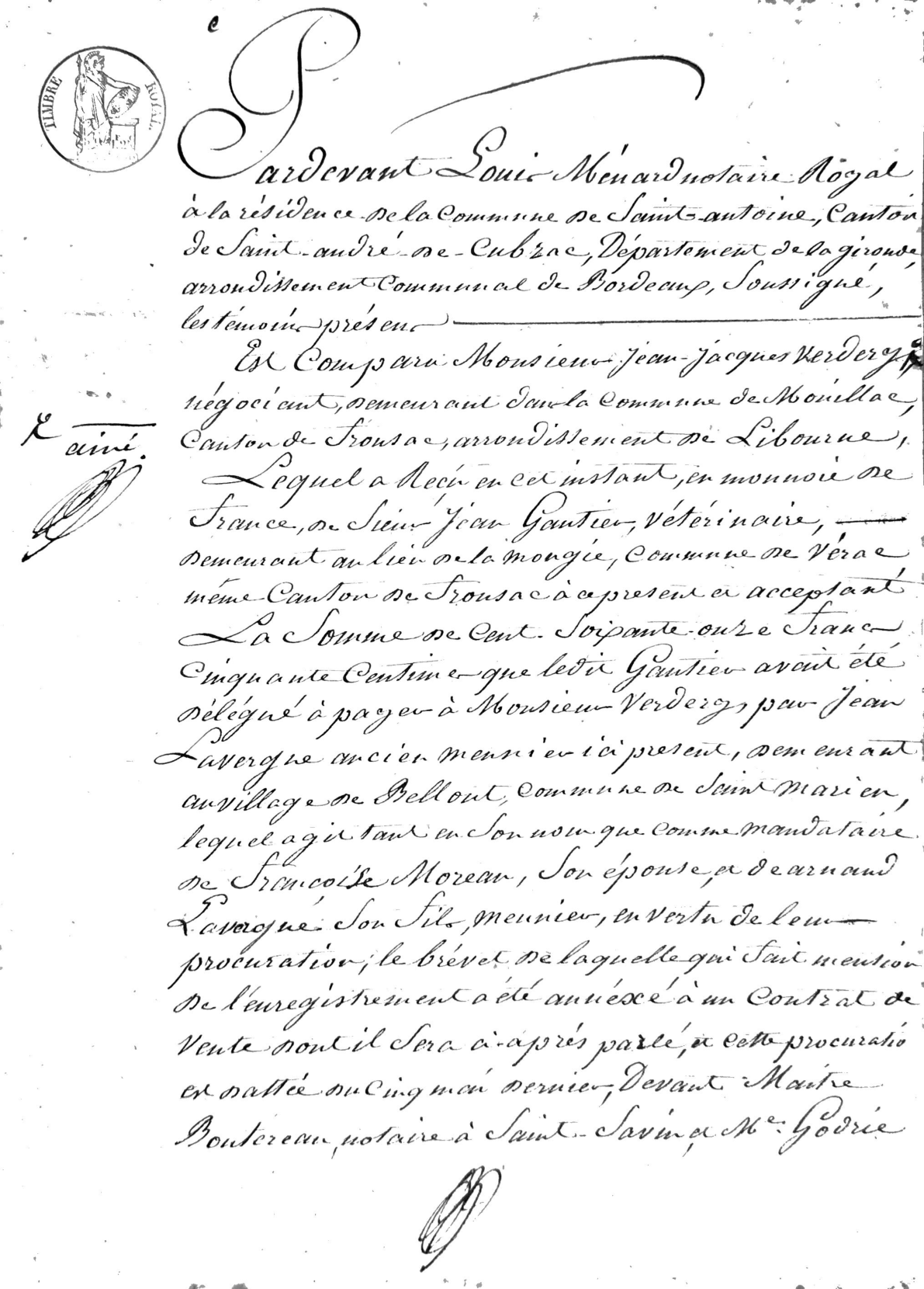 1830 Notarial Receipt and Mortgage Cancellation (Gironde, France) - Page 2